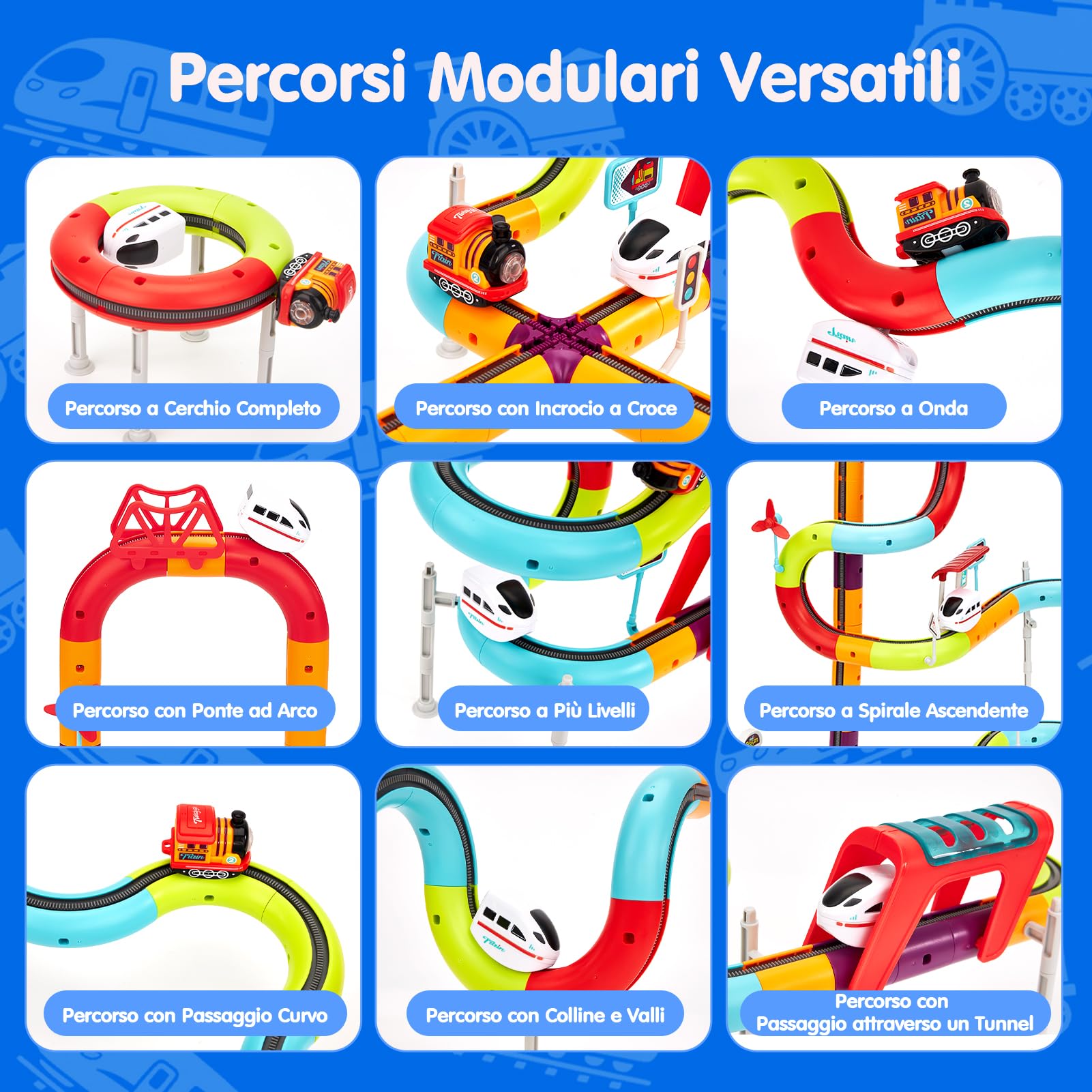 hahaland Pista Macchinine per Bambini 112 PCS, STEM Giochi Bambino 3-6 Anni | 2 Trenino Elettrico, 3D Antigravità Grande Pista, Smontabile e Ricomponibile, Regalo Bambino Maschio