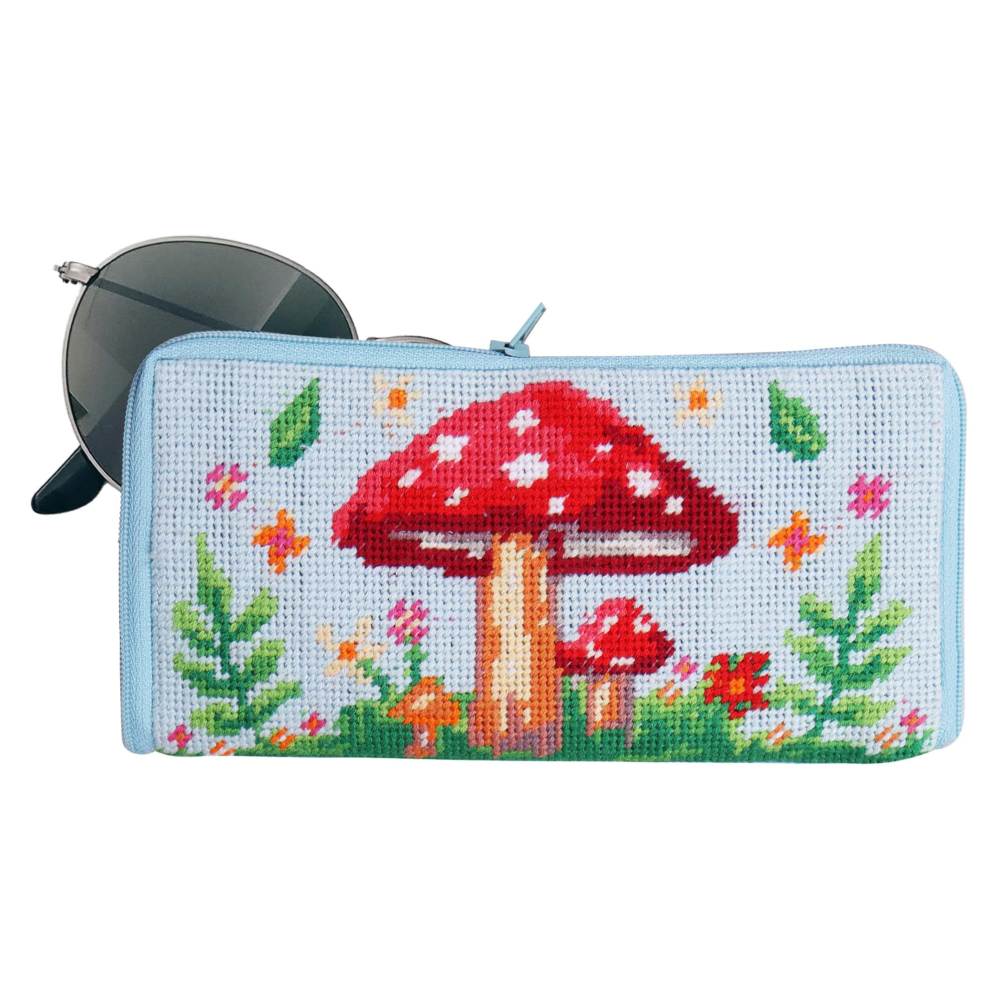Trimits Half Stitch Tapestry Kit, Printed Canvas, Threads, Needle & Instructions, Glasses Case, Toadstool