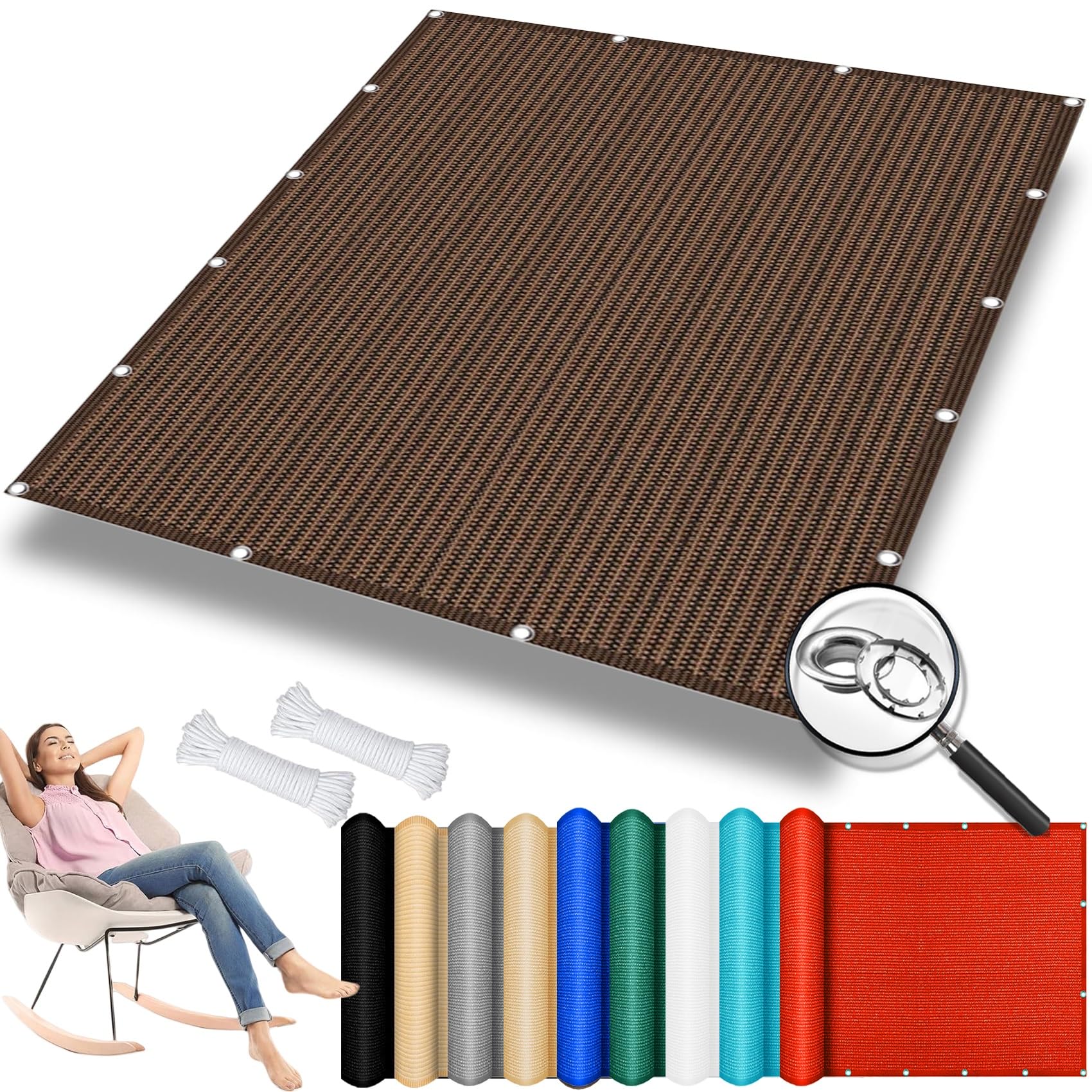 Rettangolare Telo Ombreggiante 200 x 320 cm, Protezione Uv, Permeabile All'Aria e All'Acqua, Rete Telo Ombra, Rete Ombreggiante per Esterno Terrazzo Balcone Giardino, Marrone