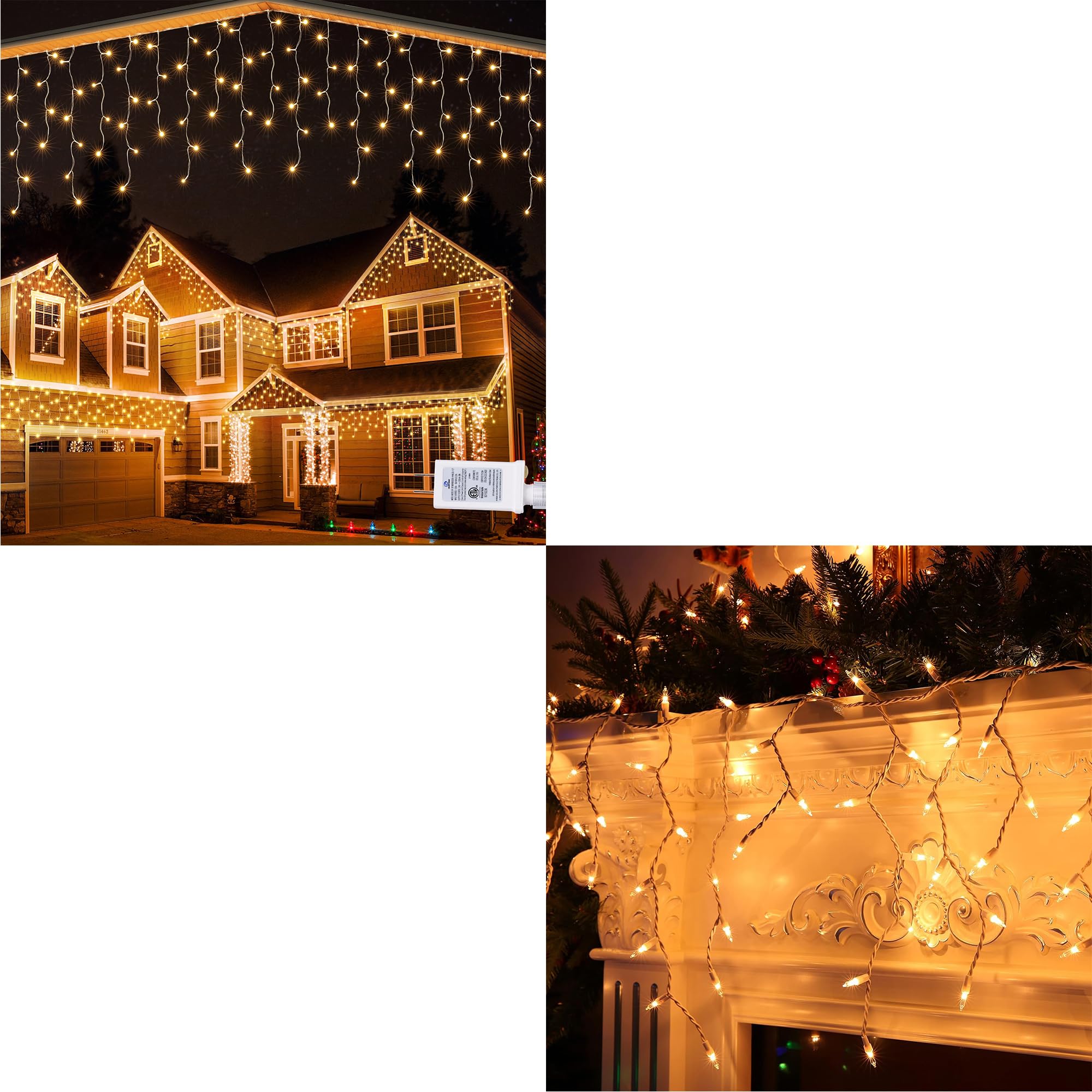Lomotech 32Ft Christmas Icicle Lights (Warm White) and 18Ft Christmas ...