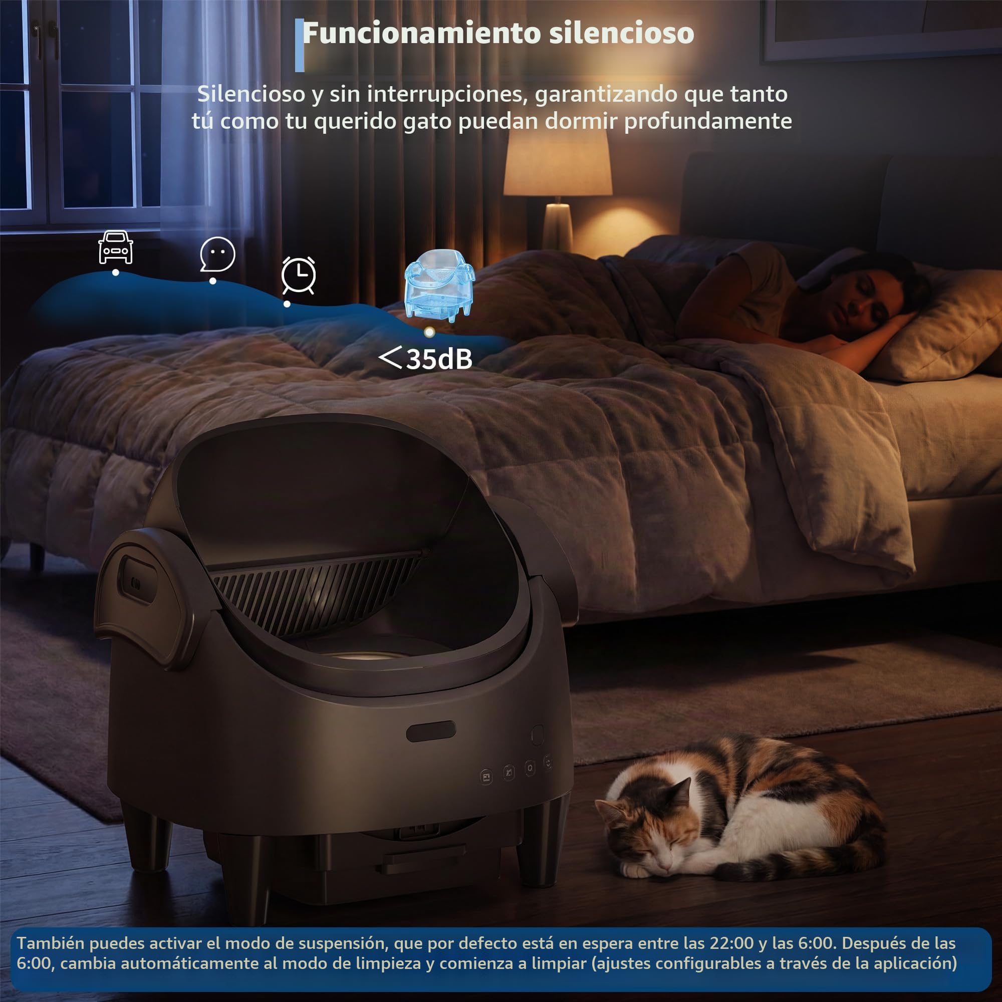 Garvee Arenero para Gatos Autolimpiable Grande 13L con Diseño Abierto y Seguridad Sensores - Control por App y Modo Automático para Hogares con Múltiples Gatos - Gris Frío