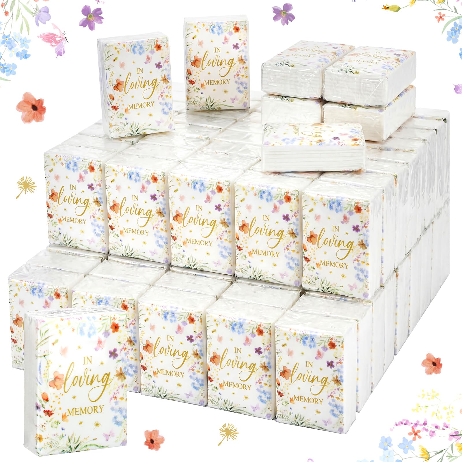 Sinmoe 60 Pack Funeral Tissues 3 Ply Pocket Travel Size Poem, Loving
