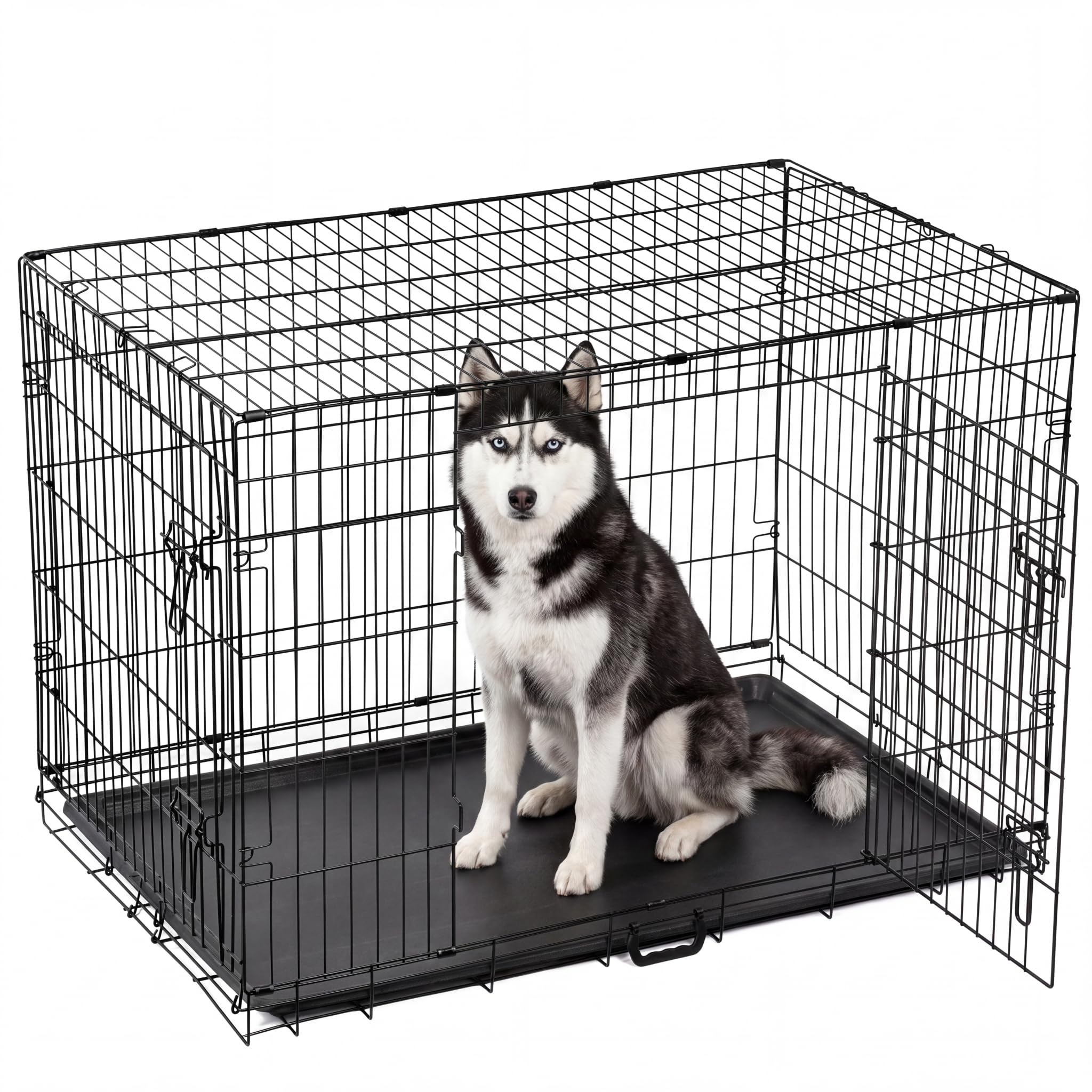 Dog Crate Large Size Dog Puppy Pet Cage with 2 Doors (Front & Side), Dog Crate with Removal Tray,Folding Metal Pet Dog Puppy Training Cage Crate for Dogs (Large 36")