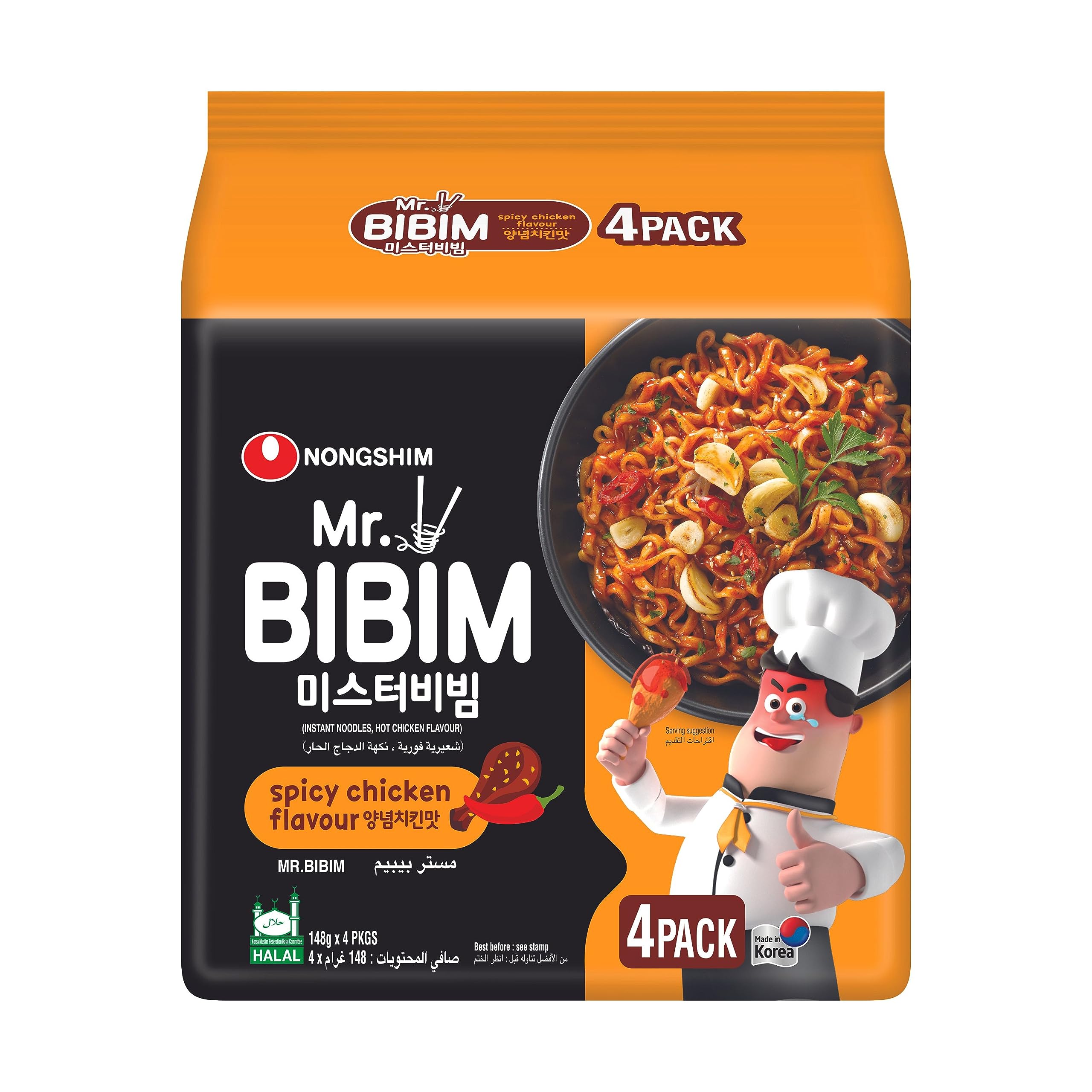 Nongshim Mr.Bibim Korean Spicy Chicken Noodle Bundle, 148 gm x 4 Packs