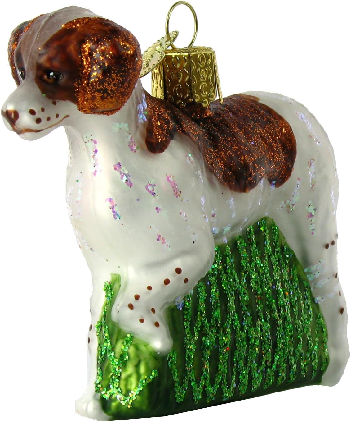 Hand-Painted Glass Brittany Spaniel Christmas Tree Topper