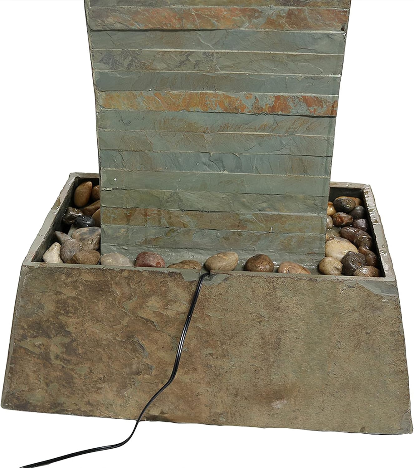 Sunnydaze Spiraling Slate Outdoor Water Fountain with LED Lights, Freestanding Patio and Garden Waterfall Feature, 49 Inch Tall : Patio, Lawn & Garden