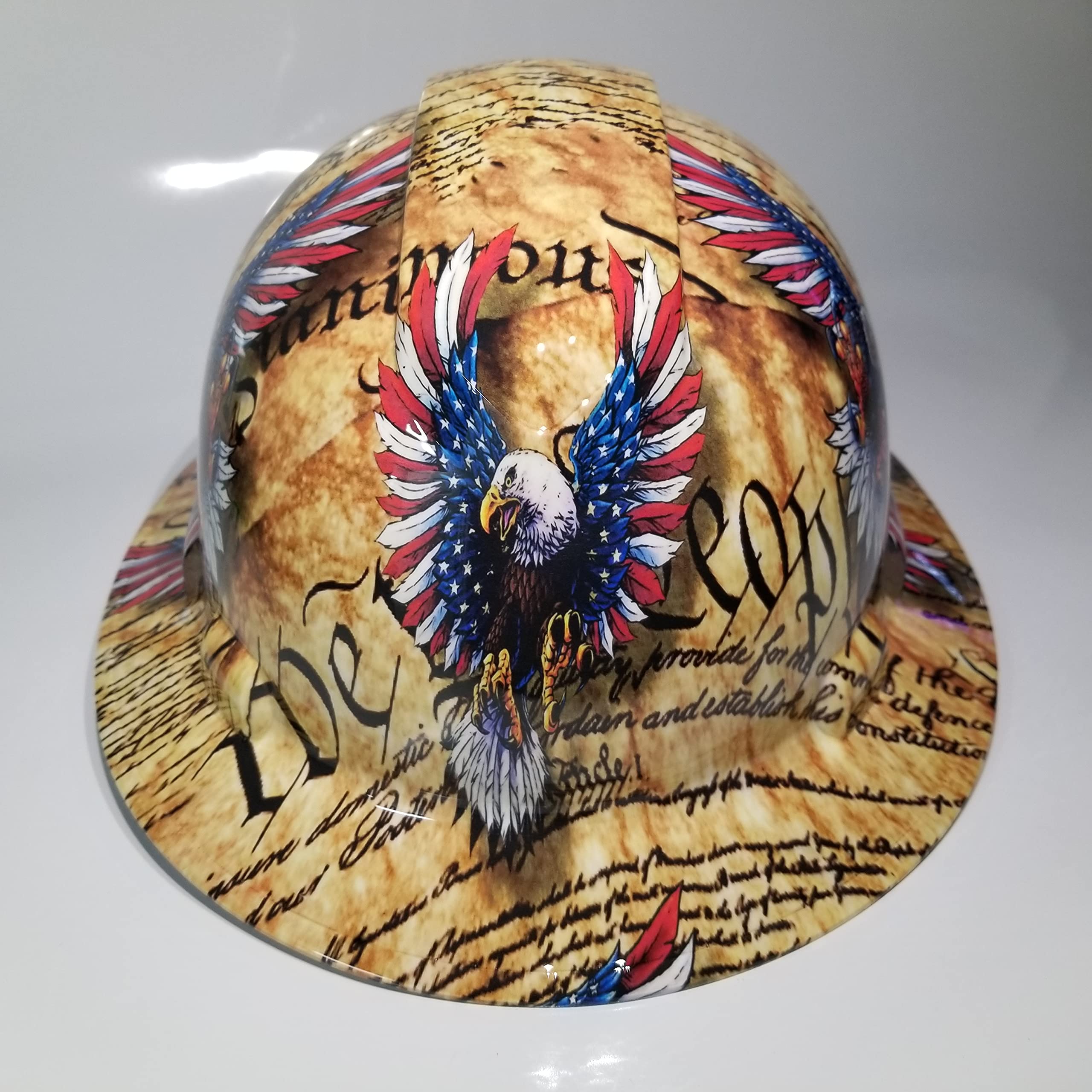 Customized Pyramex Full Brim Trump Constitutional Eagles Hard HAT with Ratcheting Suspension Custom LIDS Crazy Sick Construction PPE