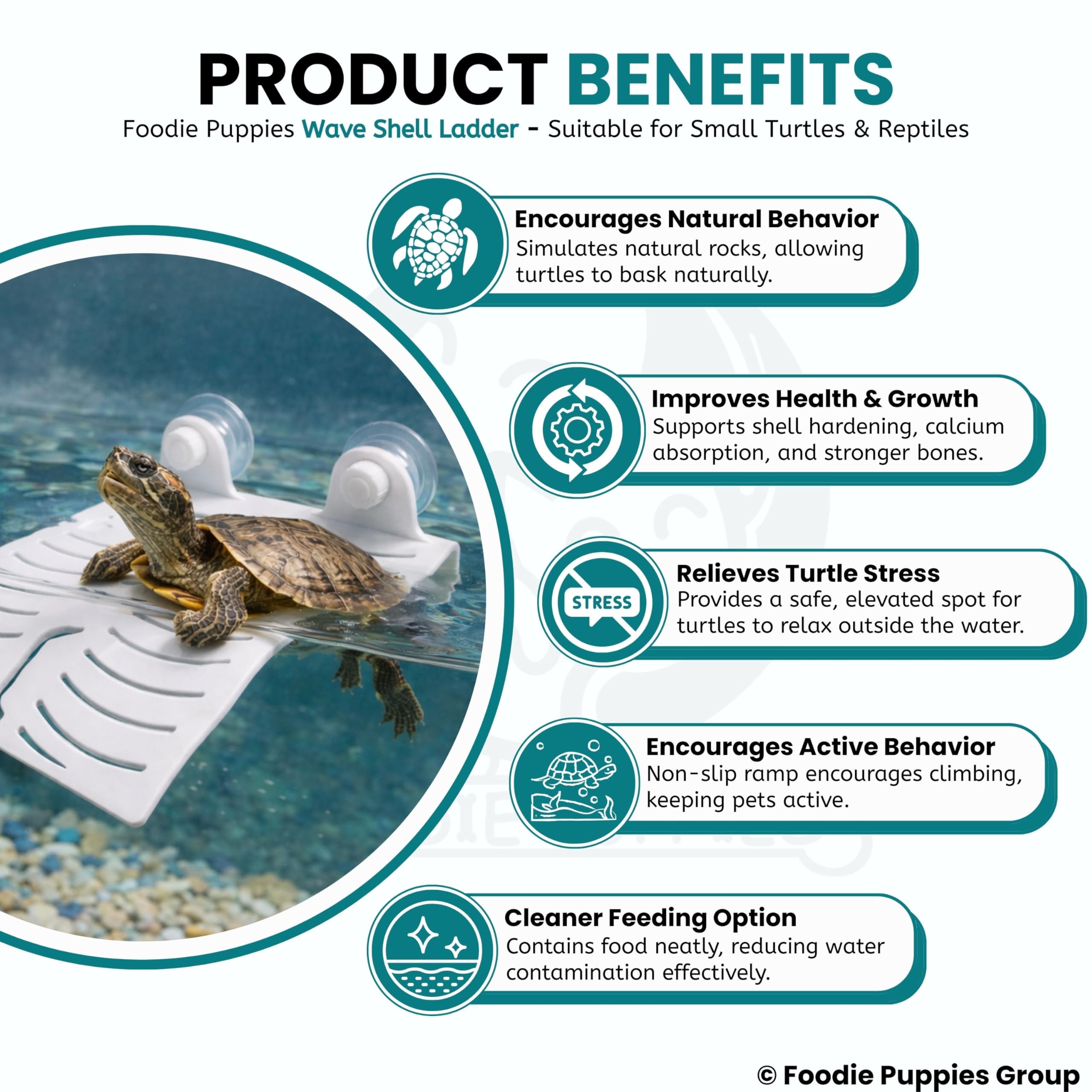 Foodie Puppies Turtle Ladder Aquarium Basking Ramp - (Wave Shell, 24 x 19.8 x 6cm) | Wavy Anti-Slip Climbing Dock with Strong Suction Cups, Turtle Ramp for Fish Tank, Turtles & Terrapins 3