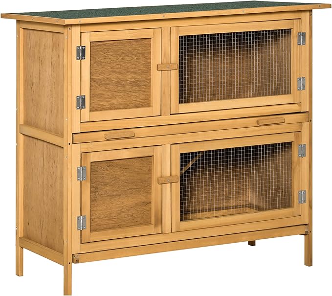 PawHut Double Decker Rabbit Hutch 2 Tier Guinea Pig House Pet Cage