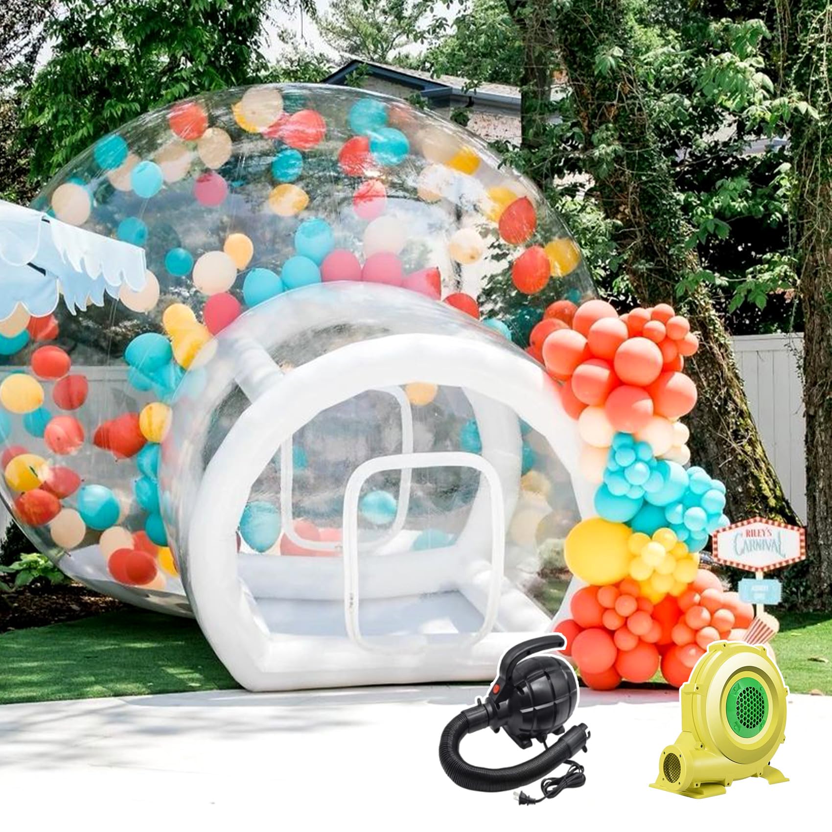 Photo 1 of 10FT Inflatable Bubble House Dome for Adults,TPU Clear Commercial Inflatable Bubble House Tent with Tunnel, Bubble Balloon House with 680W Air Blower, 600W Air Pump Inflatable Dome for Party