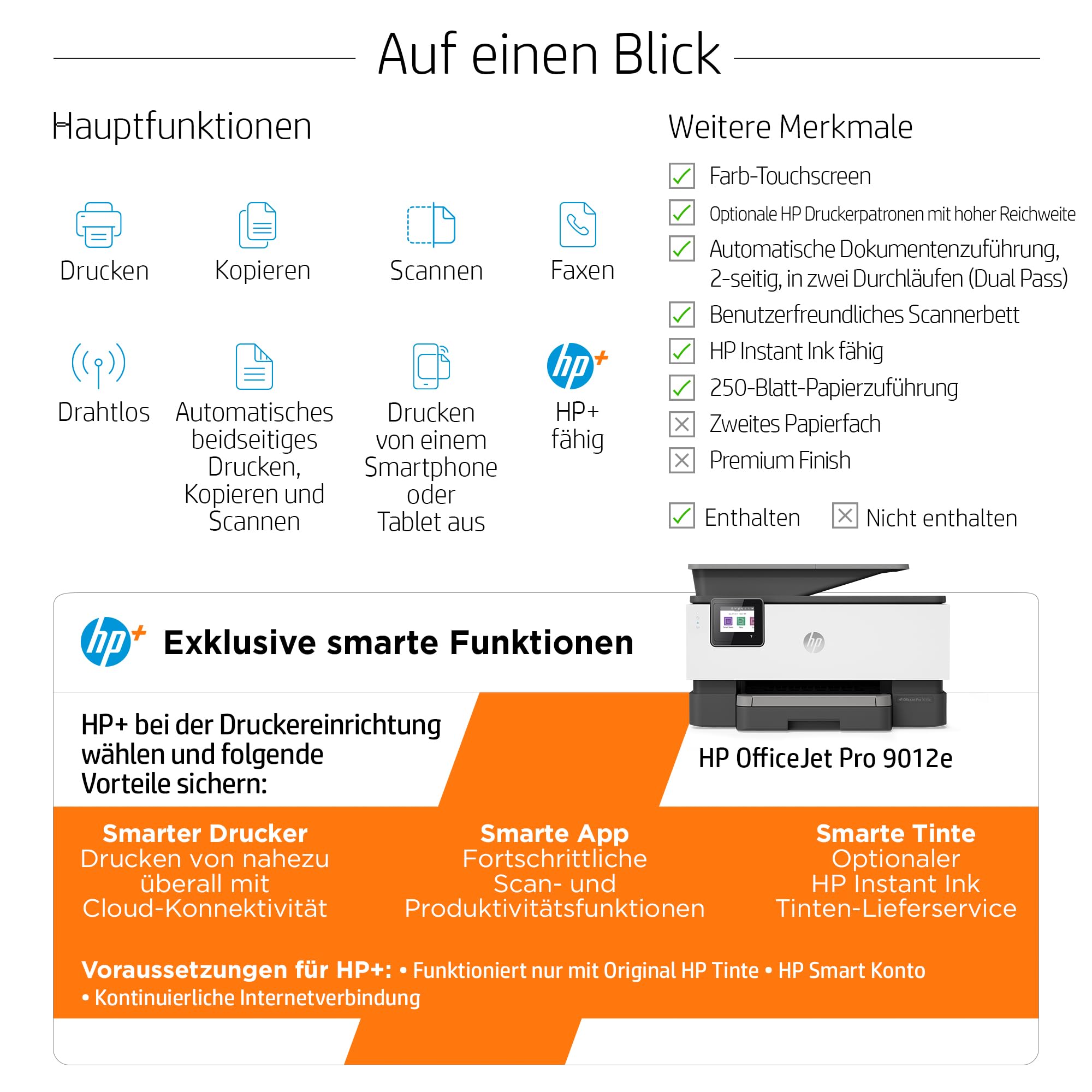 HP OfficeJet Pro 9012e Multifunktionsdrucker, 6 Monate gratis drucken Instant Ink inklusive, Drucker, Scanner, Kopierer, Fax, WLAN, LAN, Duplex, ePrint, Airprint, Basalt