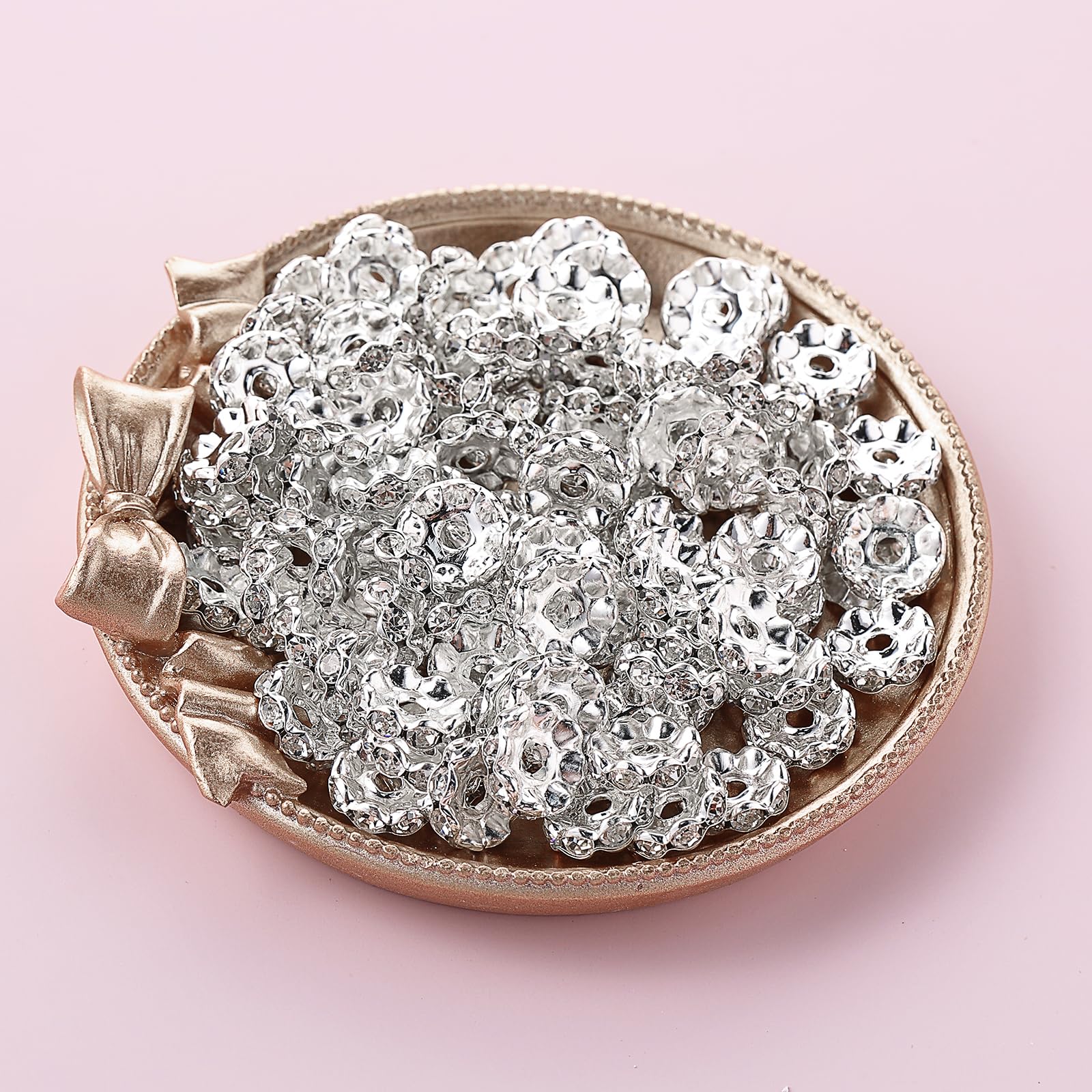50 Perline di Strass Distanziatrici con Foro Grande per Capelli con Diamanti Lucidi, Elementi Europei per la Creazione di Gioielli, Collane, Cavigliere e Bracciali