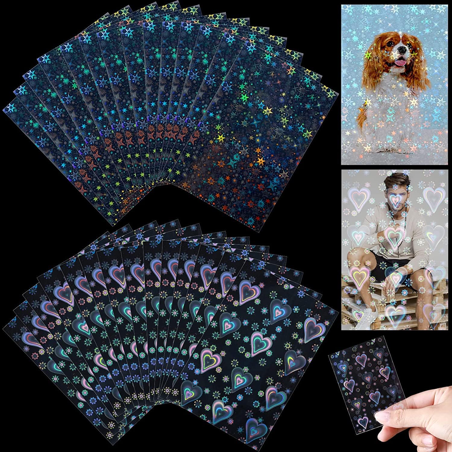 Pretocter200 Pcs Kpop Photocard Sleeves Laser Flashing Card Sleeves, Clear Holographic Card Sleeves Lomo Card Cover, Trading Card Protector Sleeves Fit for Album Photo Card, Game Card 61 x 88 mm