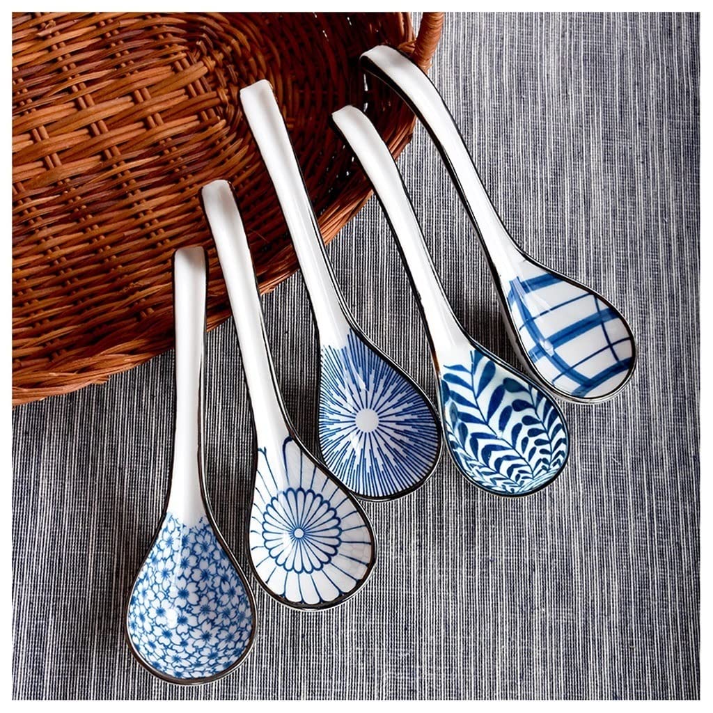 Ensemble de cuillères en céramique pour la Cuisine et la Maison, 5 pièces, cuillère à Soupe, cuillère à Riz, cuillère à Long Manche, cuillère à Soupe pour Les pâtes et Les Boissons