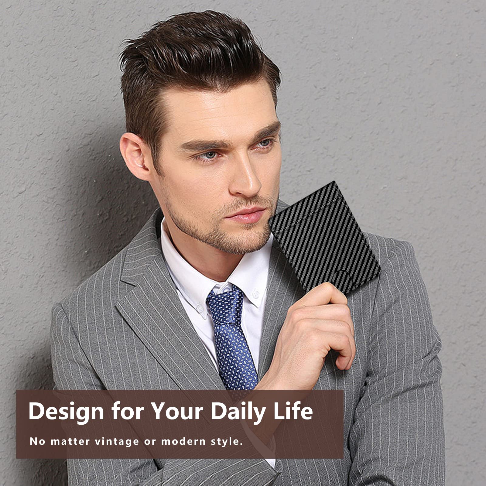 IMDCGYY RFID Slim Wallet for Men Genuine Leather Carbon Fiber Card Holder Money Clip Minimalist Front Pocket Large Capacity Gift Box