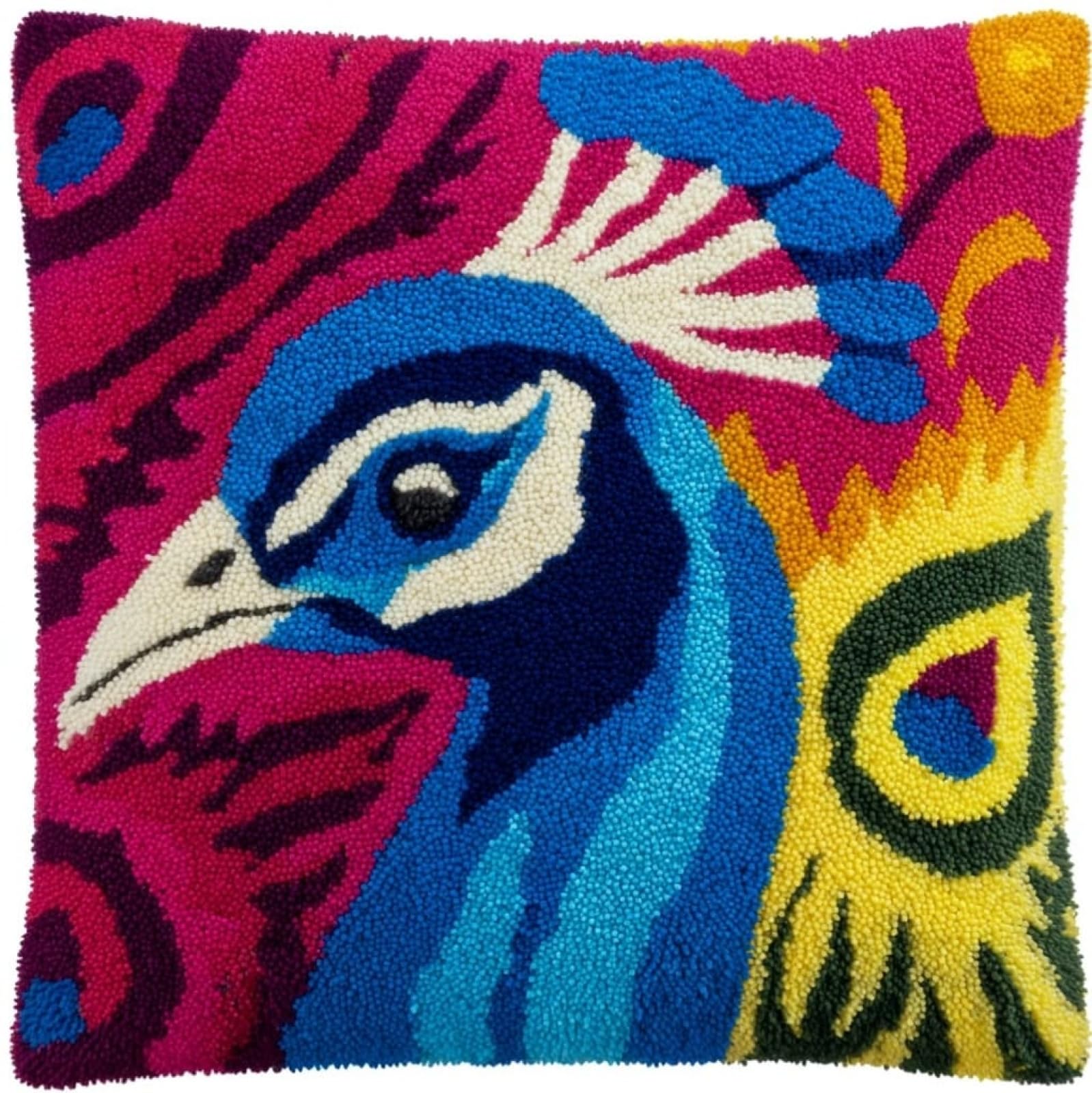 WallustrioaW Latch Hook Cushion Kit 43x43cm,Beautiful Peacock