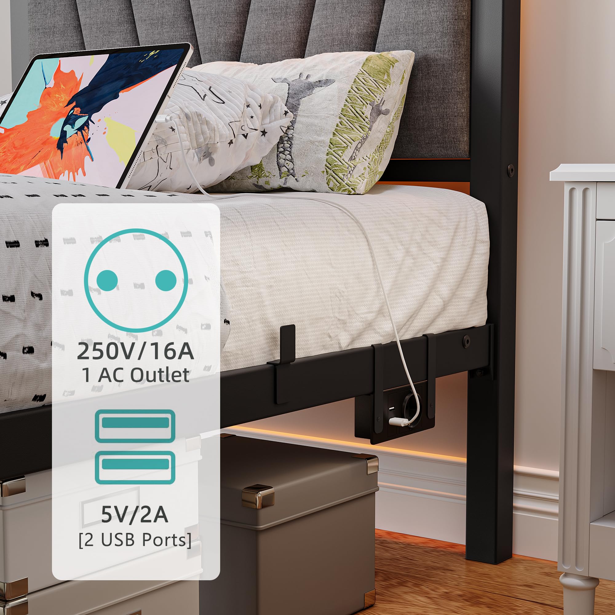 FOUBAM Cadre De Lit Rembourré, 90 X 200 Cm, Cadre De Lit Avec