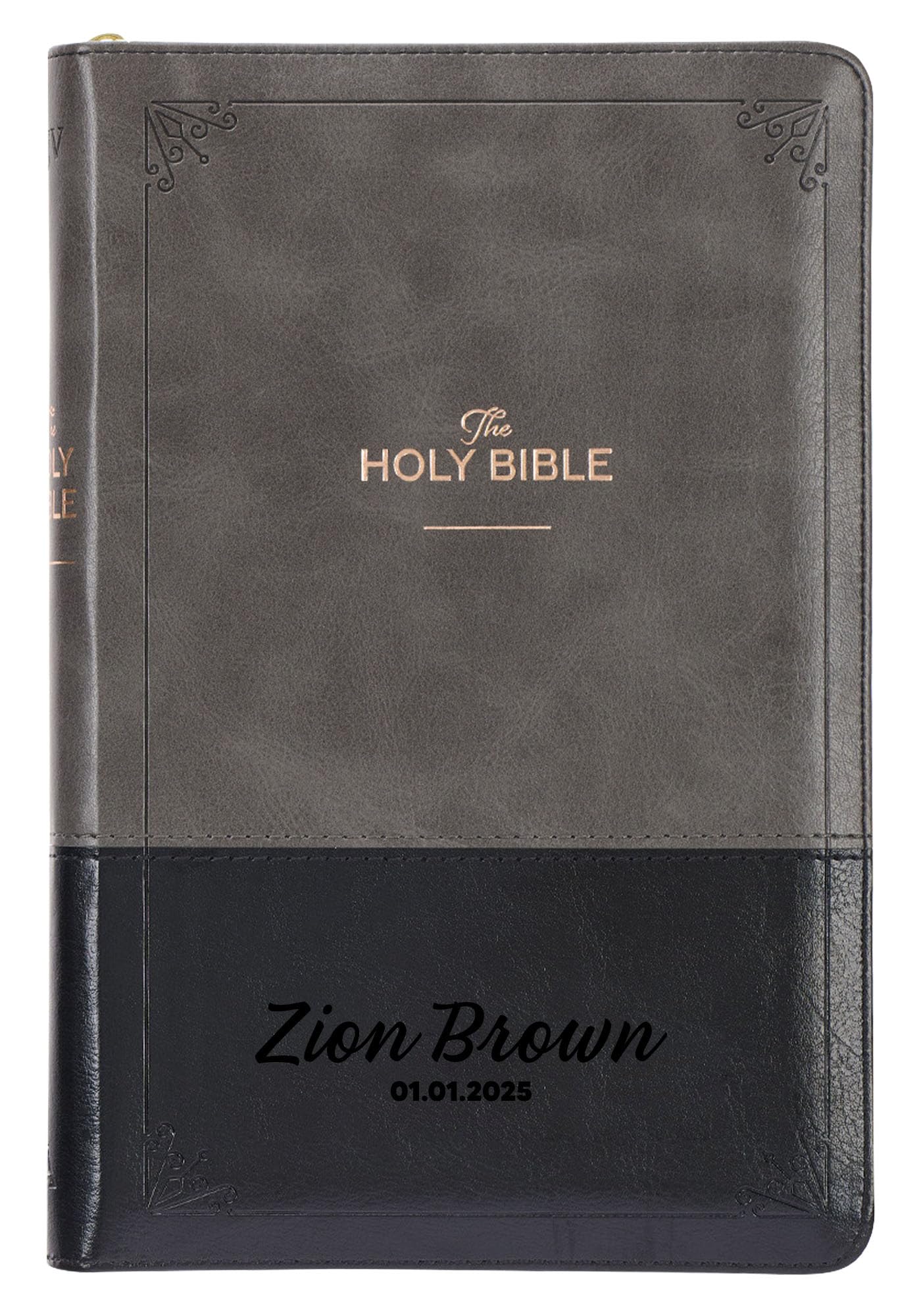 Personalized KJV Deluxe Standard Print King James Version Faux Leather Holy Bible with Thumb Index and Zippered Closure, Custom Name Includes Up to 3