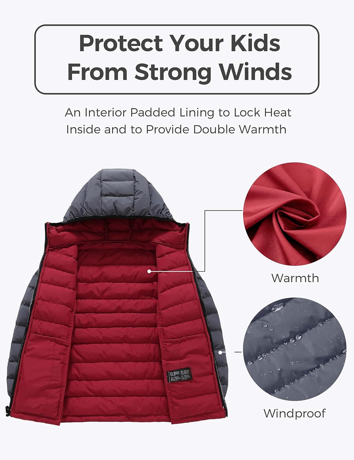 wantdo Boys' Winter Coat Lightweight Puffer Jacket Waterproof Outerwear Hooded - Image 5