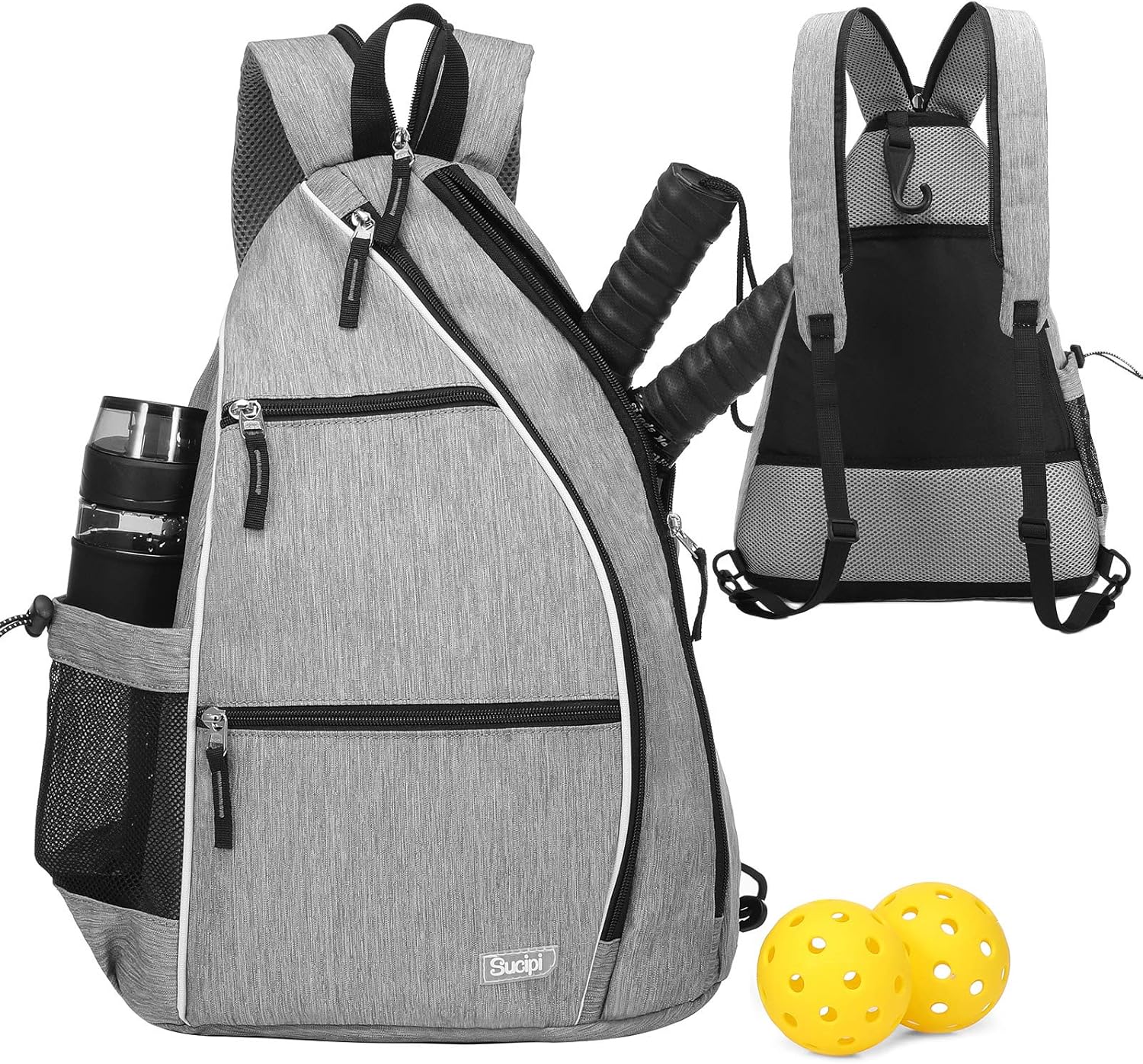 Sucipi Pickleball Bag - Men's & Women's Pickleball Backpack, Adjustable Sling Bag w/Fence Hook/Large Capacity/Safety Pocket