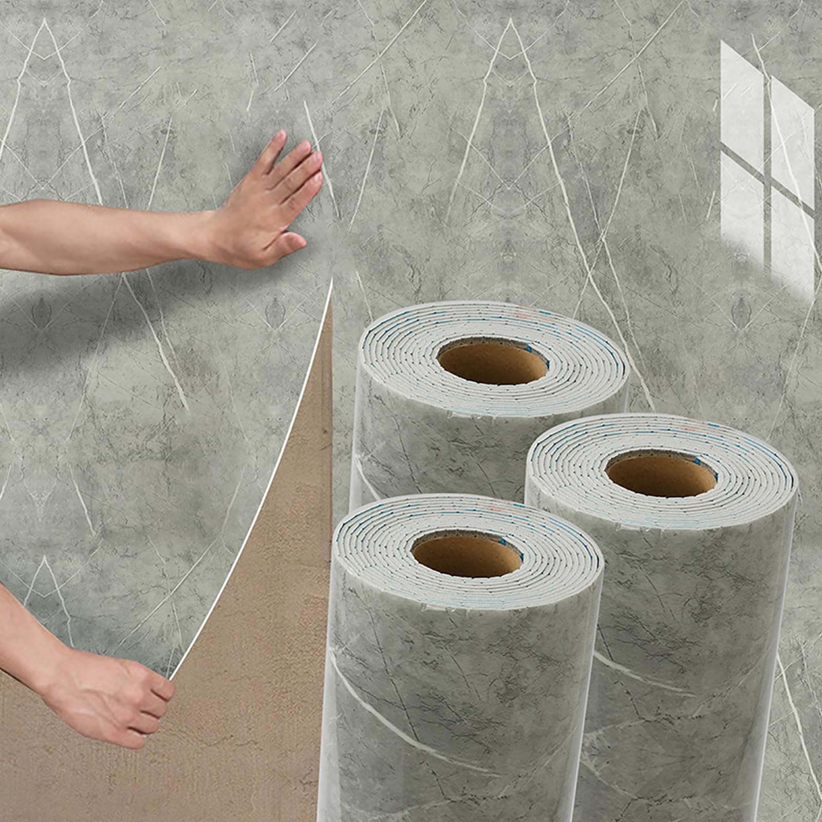 Cathpetic Grey Marble Self Adhesive Wallpaper Peel and Stick Wall Panels 40 * 300cm 3 Roll,Thick Waterproof Insulating Wallpaper PVC Stick on Wall for Kitchen,Living Room,Bedroom,Ceilings,Bathroom
