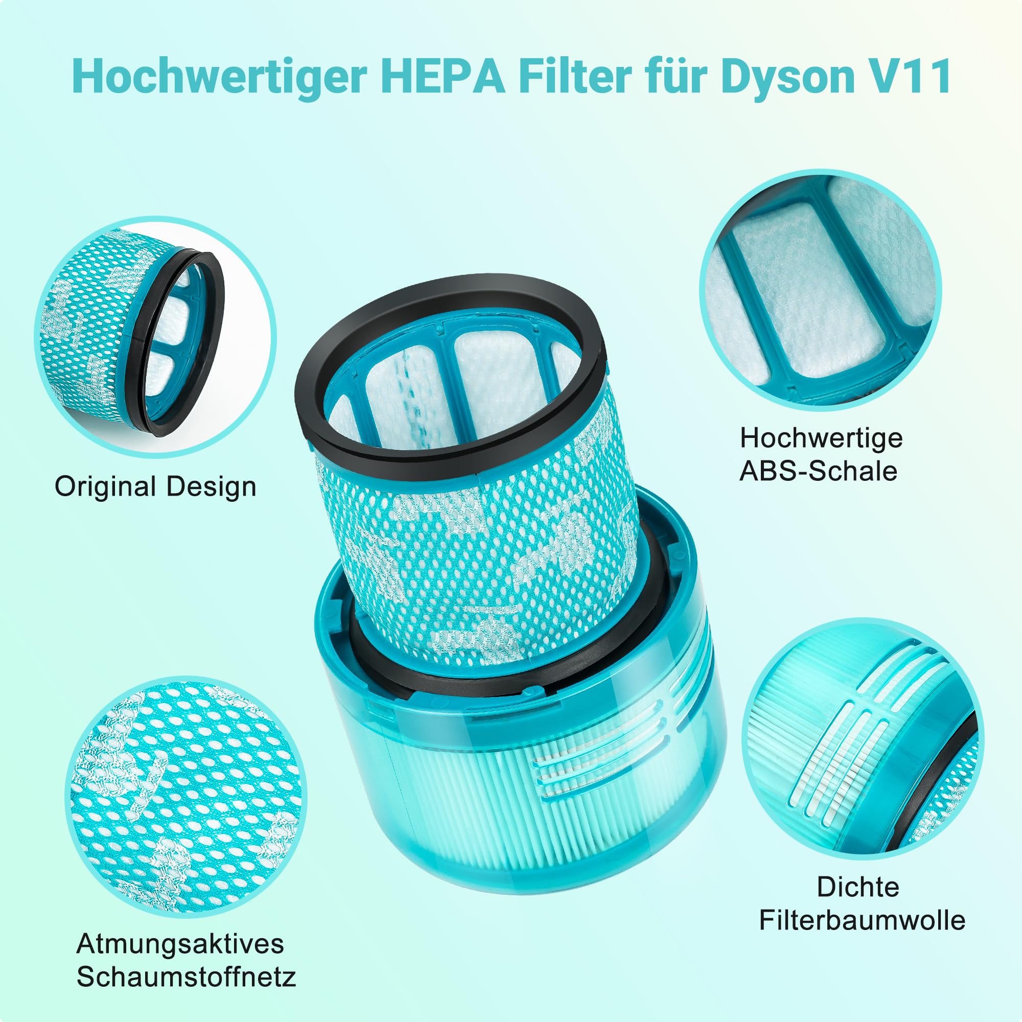 Elalove Filtr HEPA ze szczotką do odkurzacza V11 i V15 – filtr zamienny do Dyson V11 V15 SV14 SV17 SV22 Detect Animal Absolute Extra Pro