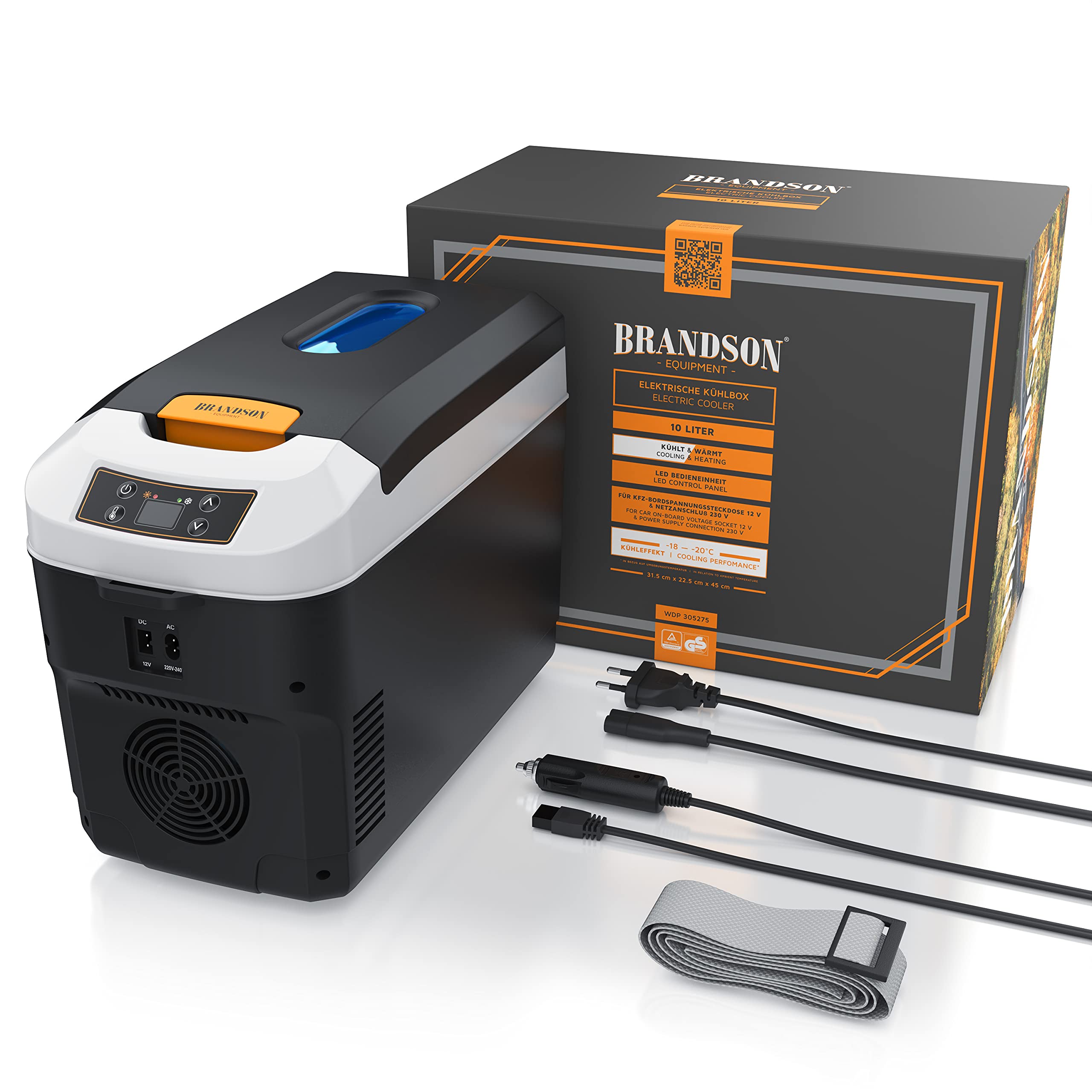 Brandson Kühlbox elektrisch 10L 230V 12V kühlt wärmt 65°C Cool Grey