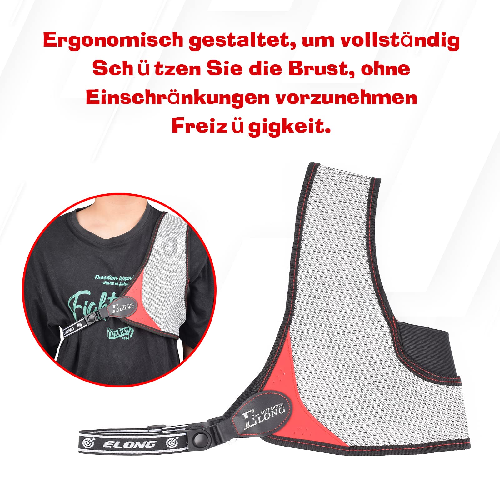 Bogenschießen-Brustschutz Verbesserte Version, schwarz, verstellbar, einfaches Nylon-Mesh, Bogenschießen-Brustschutz, freie Größe, Outdoor-Sport, Jagd, Schießen, Brustschutz