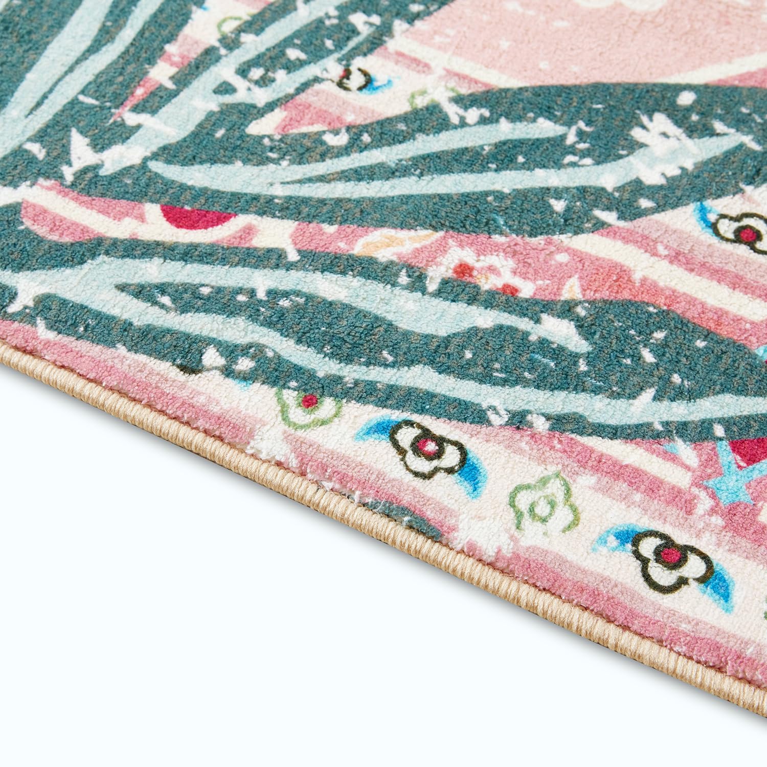 Waschbarer rosa Teppich, dünn, orientalisch, Boho, Vintage, niedlich, tropischer Leopard, 1,5 m, rund, für Schlafzimmer, Küche, Esszimmer, Wohnzimmer, Büro, Eingangsbereich, Used-Look,