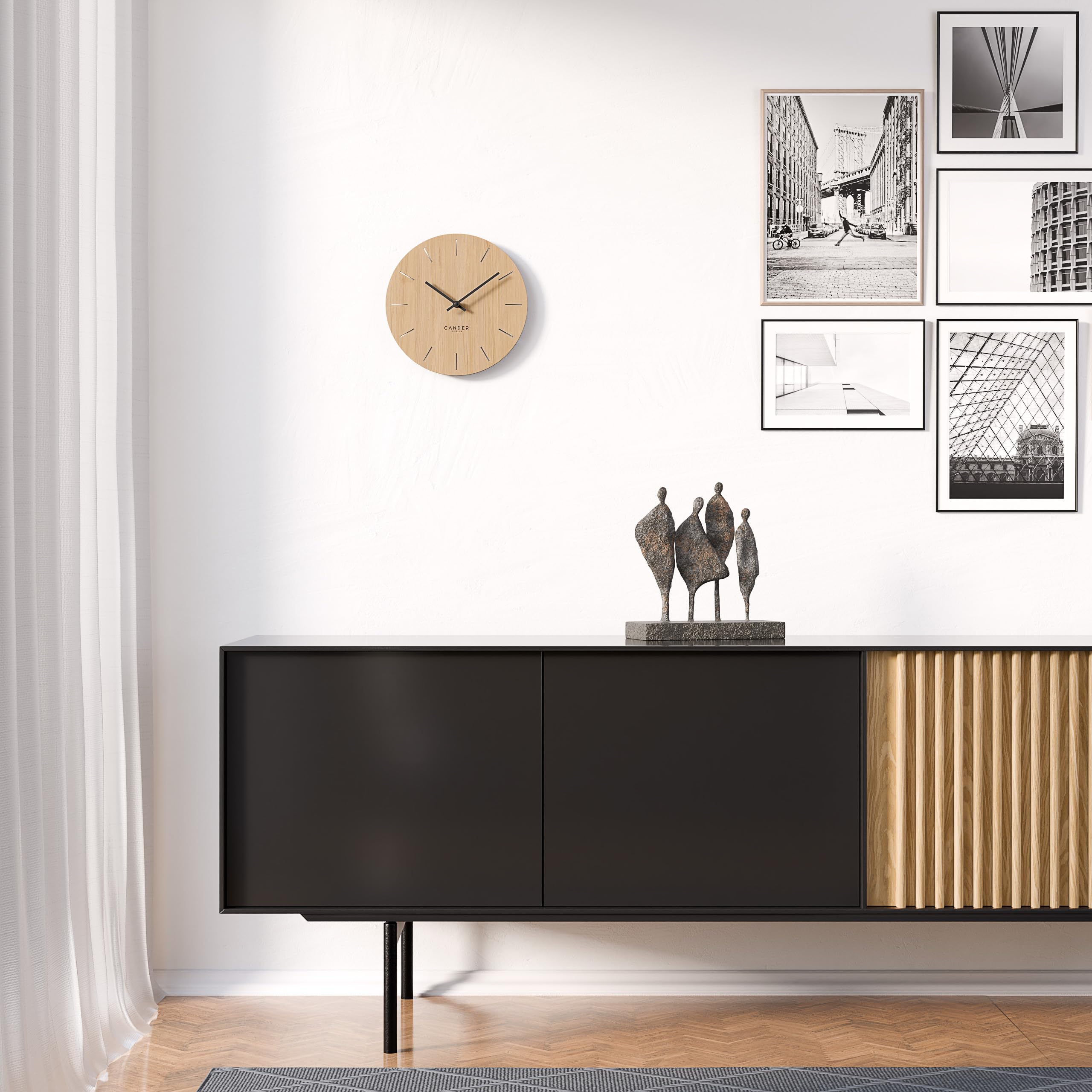Cander Berlin MNU 2730 E - Reloj de Pared (Madera silenciosa, 28 cm), diseño de Roble Vintage sin Tic-TAC