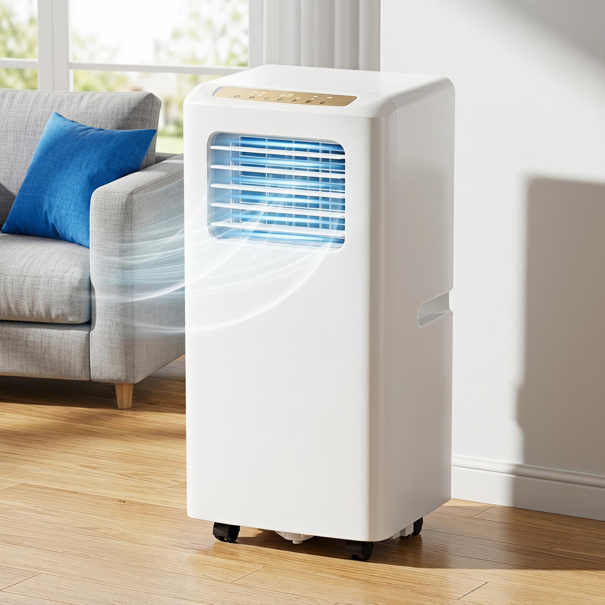 Przenośny klimatyzator, 10000 BTU Smart AC z pilotem i zestawem okiennym, ciche chłodzenie 48 dB do biura, bez ściany