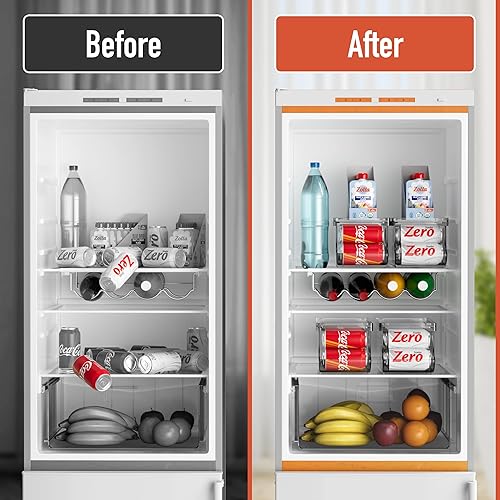 Miniatura 5 de Juego de 2 organizadores apilables de latas de bebidas para refrigerador, congelador, cocina, encimeras, gabinetes, soporte para refrescos para