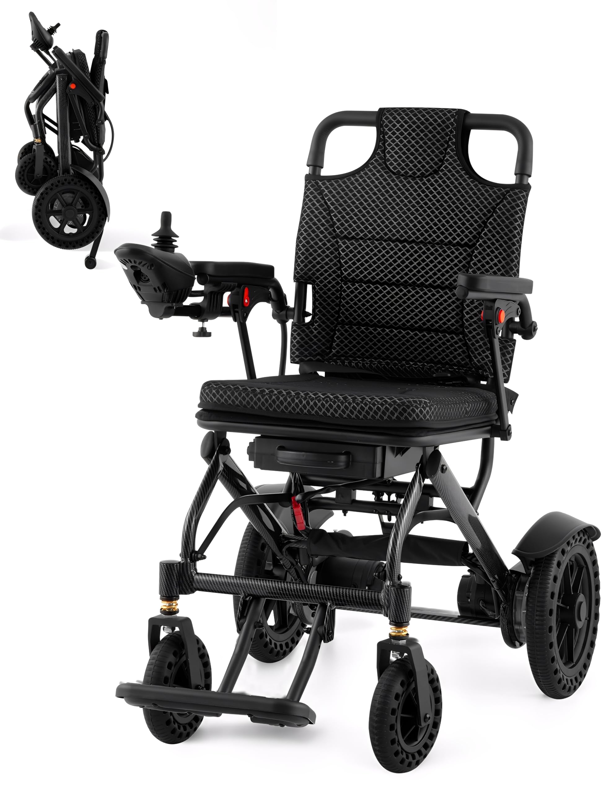 Silla de ruedas eléctrica plegable ligera, sillas de ruedas eléctricas, alcance de 20 km, sistema de frenado doble, neumáticos a prueba de pinchazos de hasta 120 kg, andador eléctrico para personas
