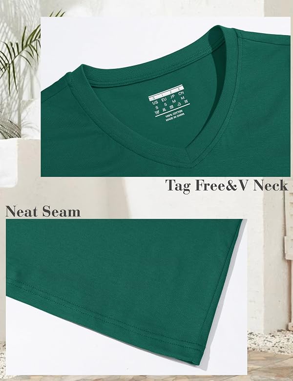 YUCOLEN Womens Short Sleeve Tops Cotton Basic V Neck Tees Emerald Green XXL by YUCOLEN - Used condition - Image 5