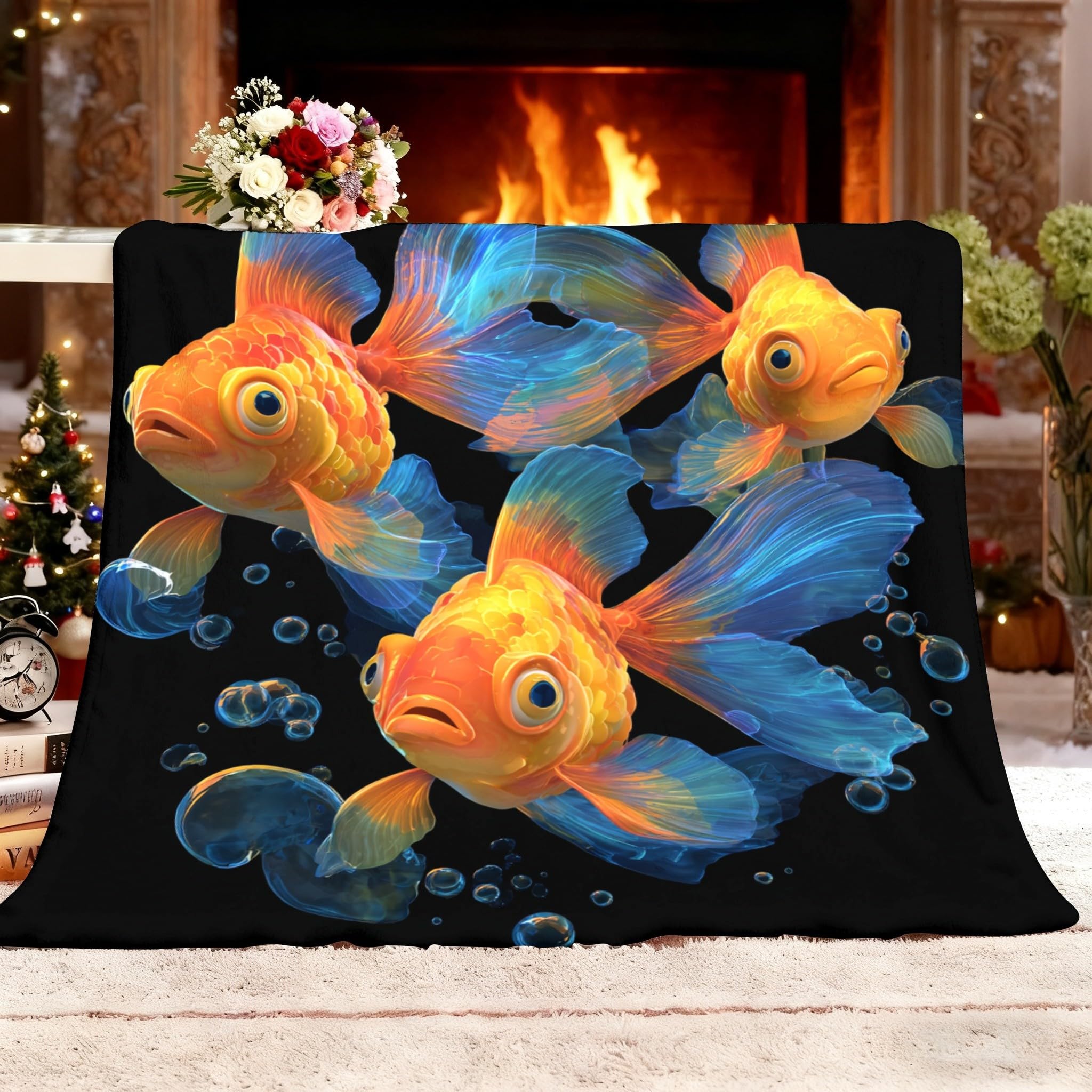Plaid polaire toutes saisons poisson rouge pour vos soirées cocooning au salon