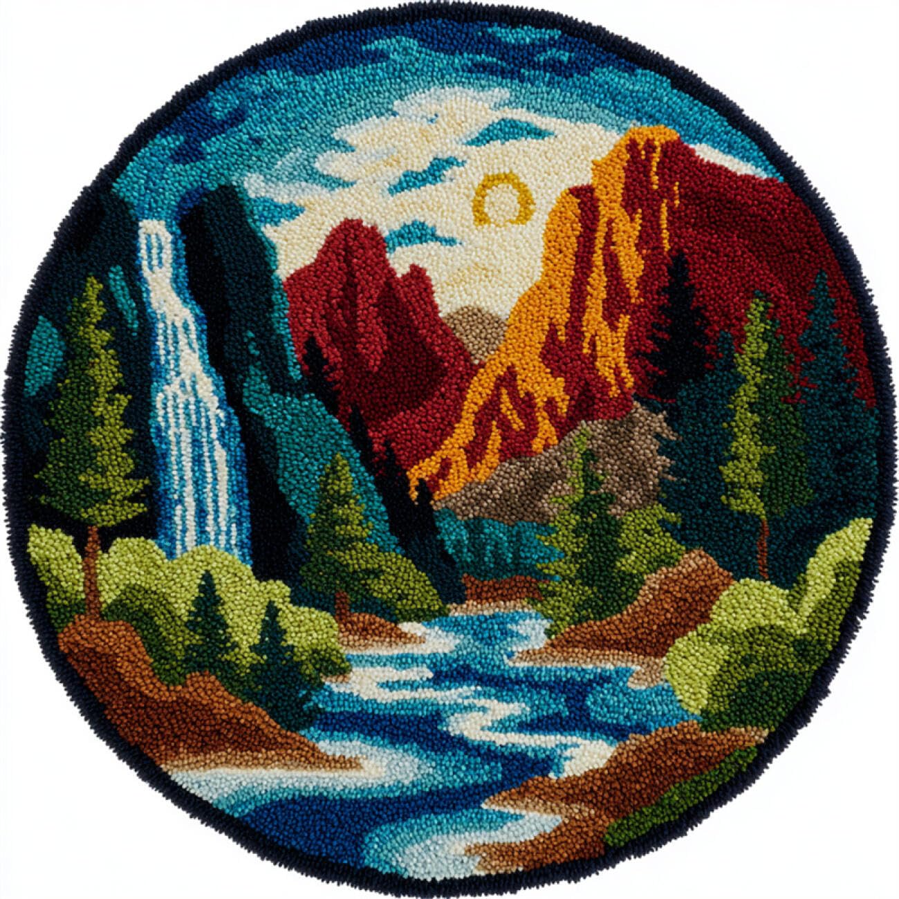 Kitquiver Latch Hook Kit Rug Mountains，Forests and Rivers 60x60cm