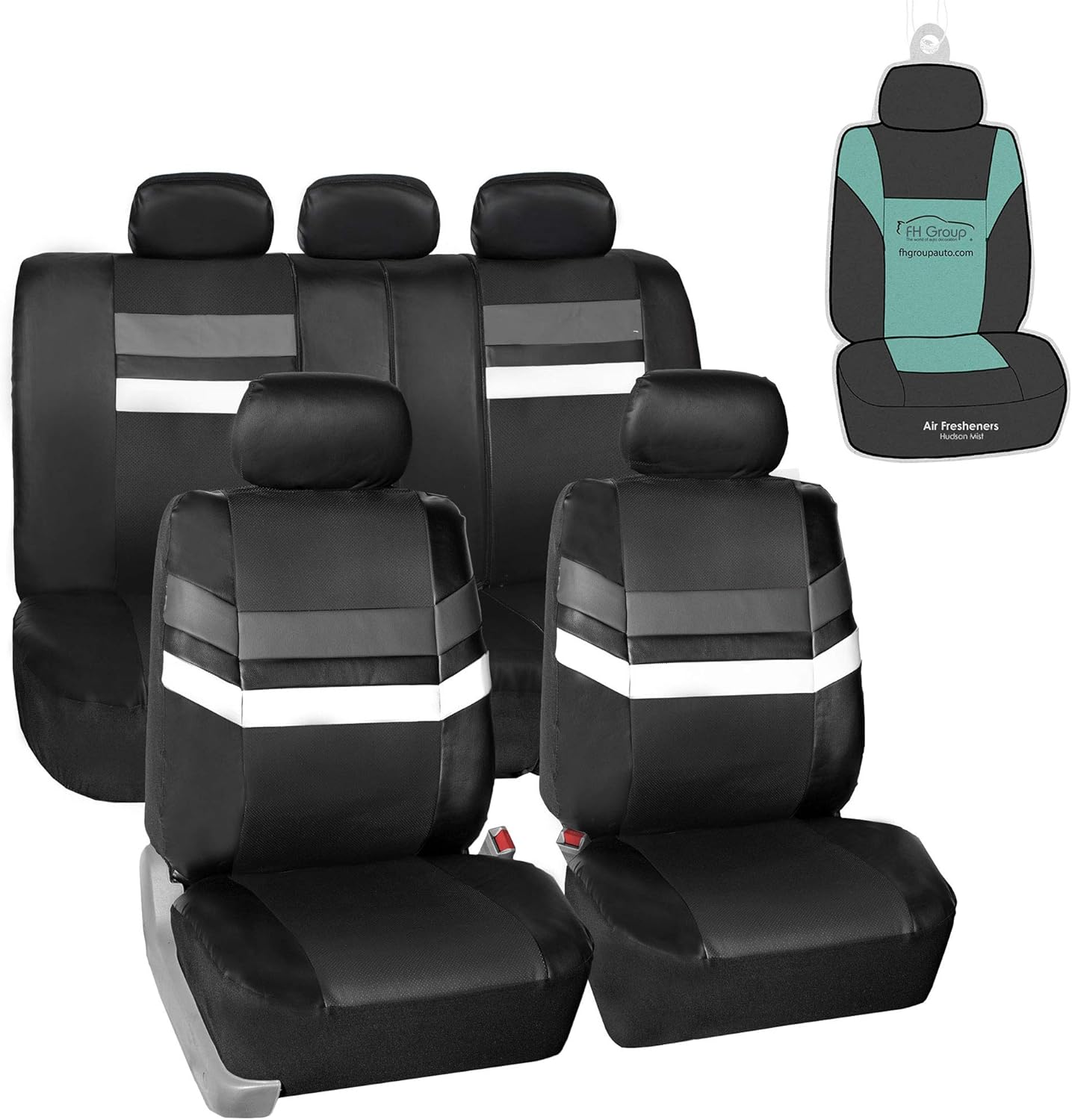FH Group PU006115 Varsity Spirit PU Leather Seat Covers (Gray) Full Set with Gift - Universal Fit for Cars Trucks and SUVs