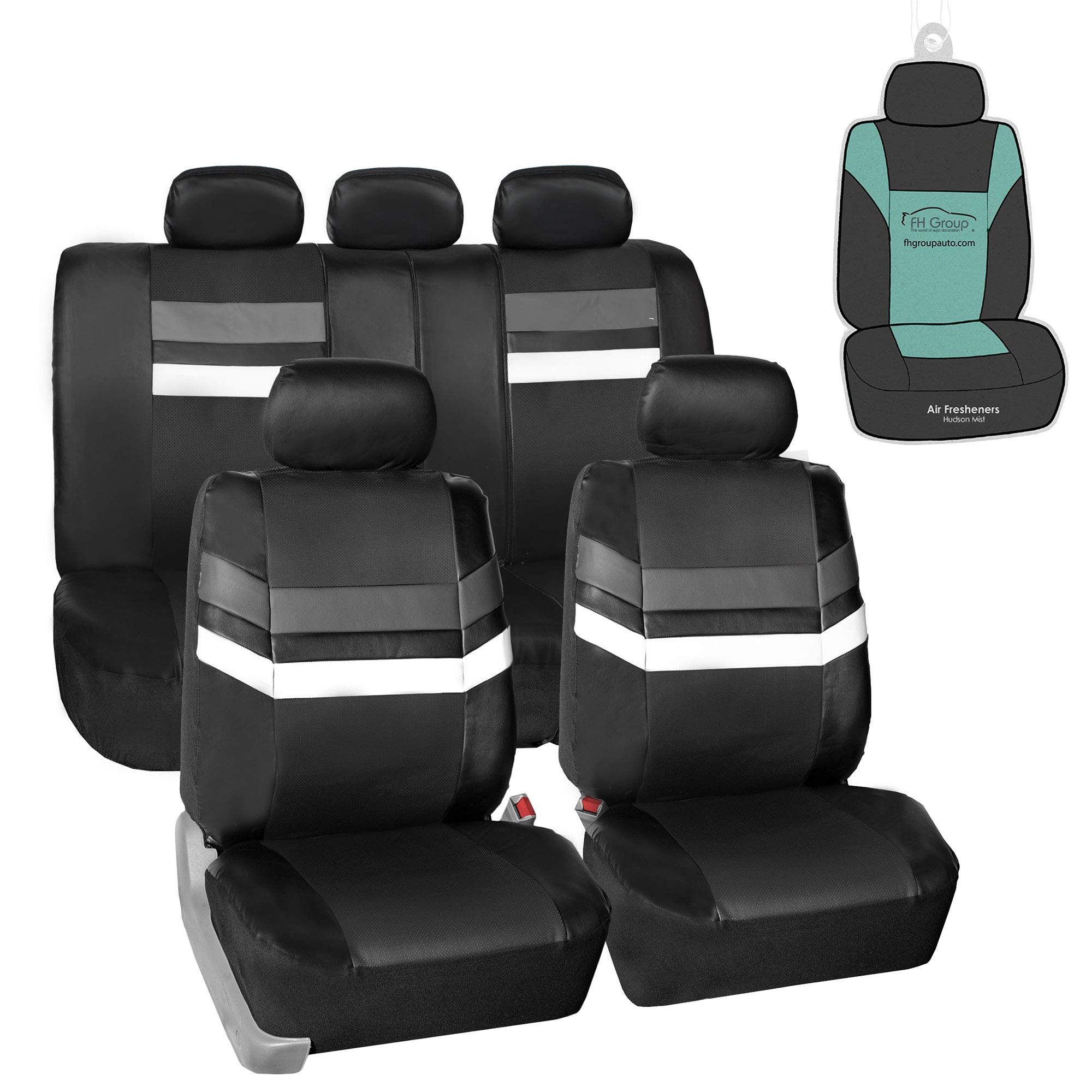 FH Group PU006115 Varsity Spirit PU Leather Seat Covers (Gray) Full Set with Gift - Universal Fit for Cars Trucks and SUVs