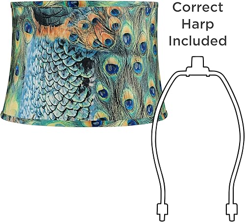 Miniatura 7 de Springcrest - Juego de 2 pantallas de tambor medianas con estampado de pavo real, 14 pulgadas superior x 16 pulgadas inferior x 11 pulgadas de alto