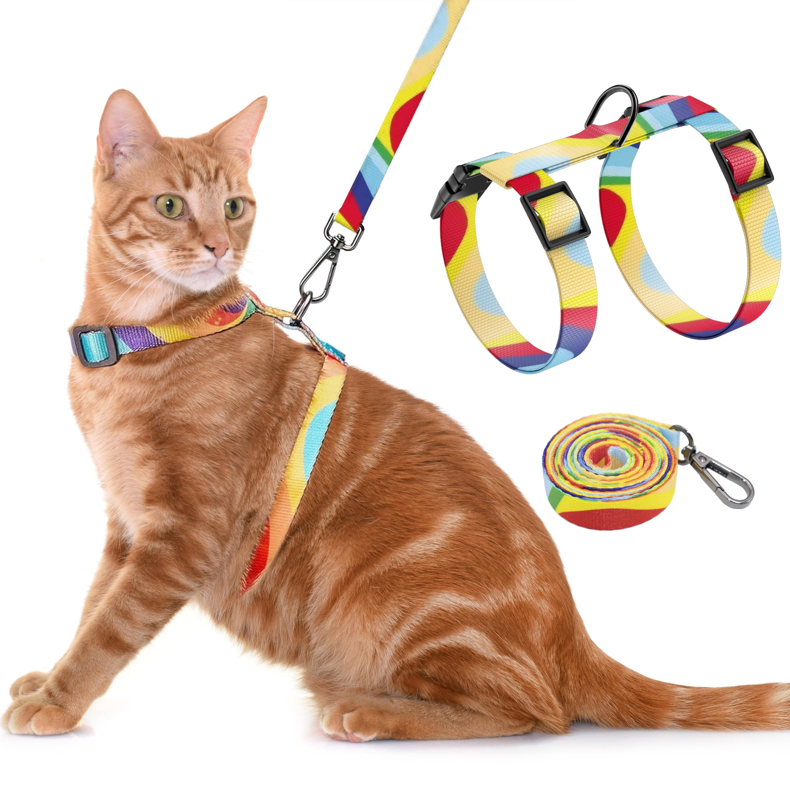 Seyezo Juego de arnés y Correa para Gatos, arnés Ajustable para Gatos a Prueba de Escapes, arnés Suave y Ligero para Caminar, para Mascotas, Bonito Juego de arnés para Gatos pequeños y medianos,