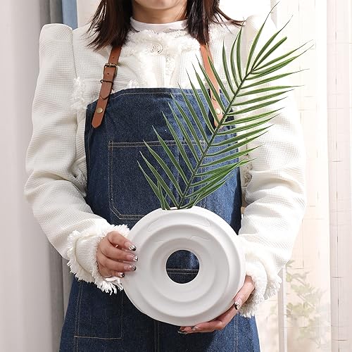 Miniatura 8 de Jarrones de cerámica para decoración del hogar, juego de 2, jarrones de cerámica blanca para decoración del hogar, huecos, redondos mate, ideales