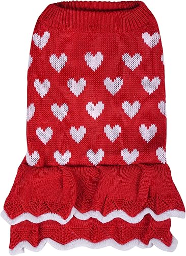 Miniatura 6 de Vestido de suéter para cachorro, San Valentín, Navidad, niña, rojo, invierno, cálido, vestido de princesa, prendas de punto, suéter para mascotas,