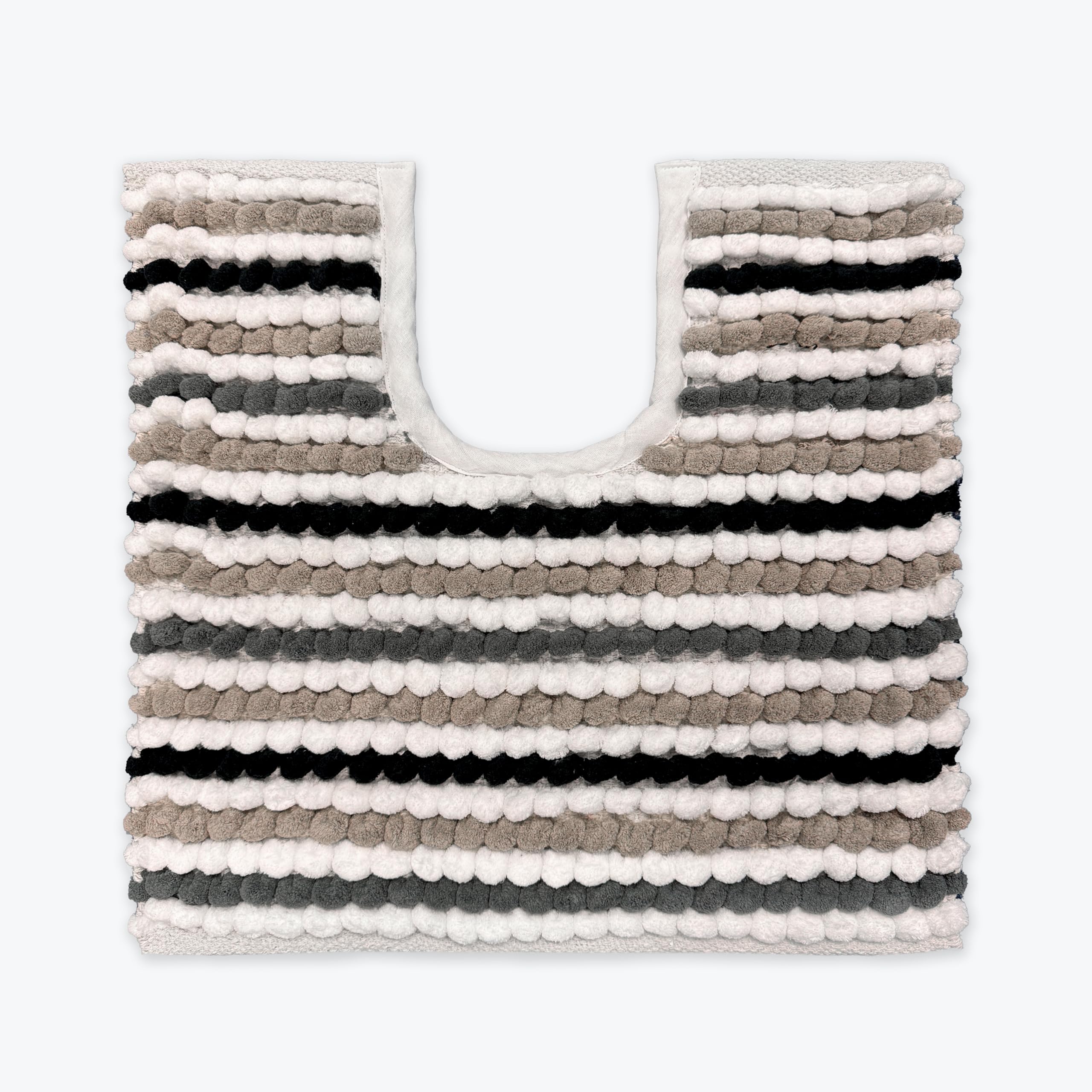 Allure Striped Chunky Bobble Toilet Mat 50 x 50cm – Thick, Hand-Woven, Super Soft Pedestal Mat (Monochrome)