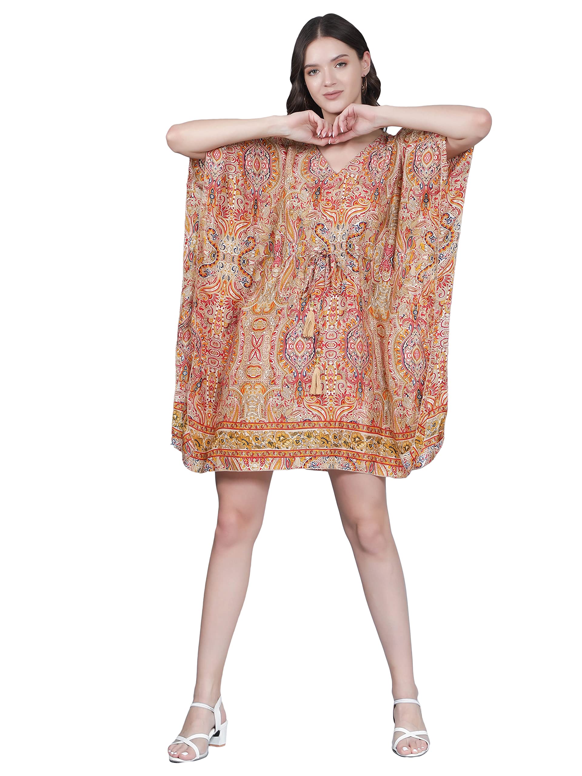 aditi wasan Women's Kaftan, Printed Silk Fabric - (Freesize, Multi-Color)-picture-24