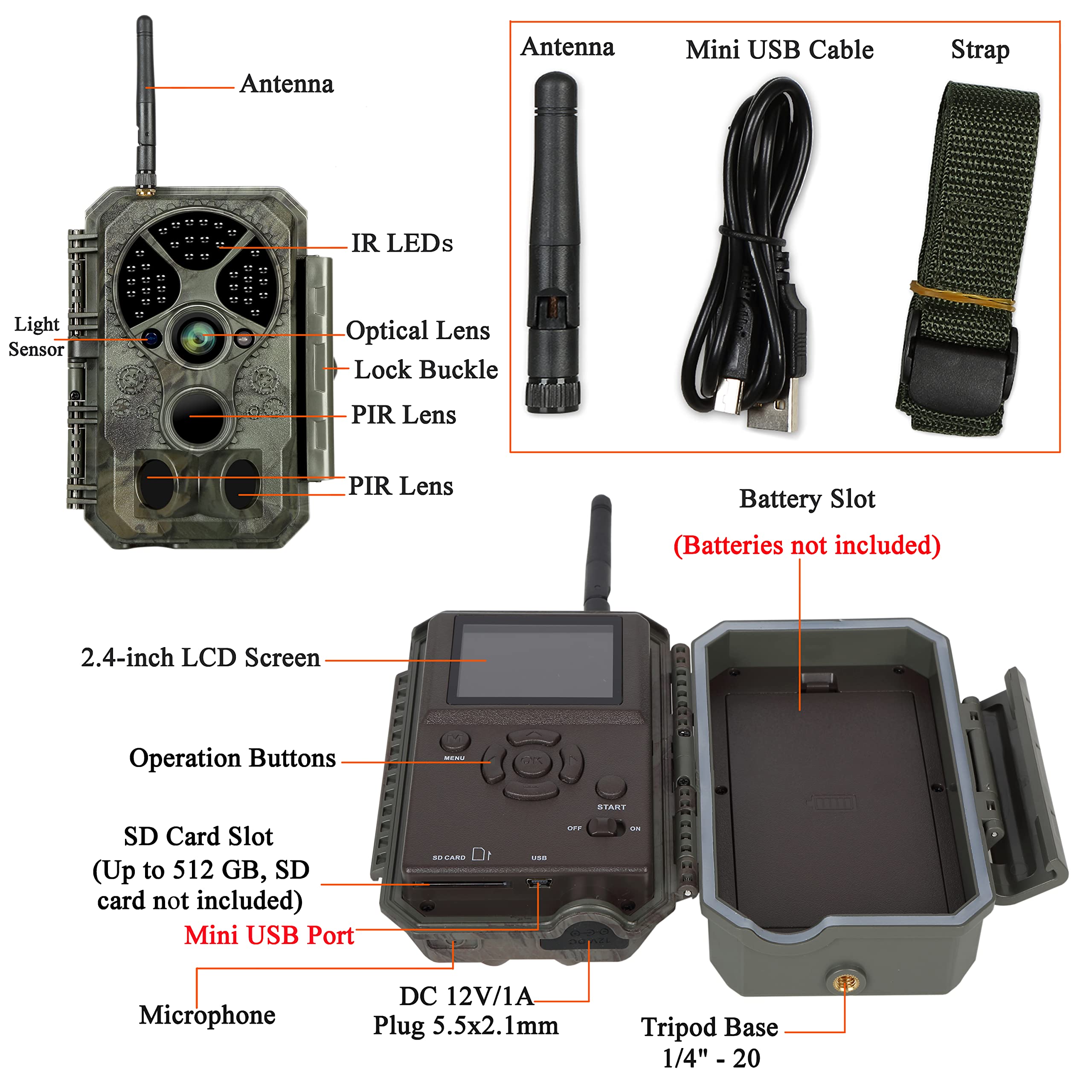 WLAN kamera do obserwacji dzikich zwierząt 64 MP 1296p z noktowizorem i wykrywaniem ruchu, wodoszczelność IP66, szeroki kąt 120°, czas wyzwalania 0,1 s, na podwórko, do ogrodu, gospodarstwa