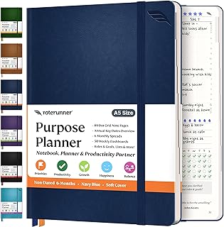 Purpose Planner A5 Undated Monthly Weekly Daily Productivity Journal 2024 Life Health Goal Setting Business Tool for Professionals Moms Academic Student Organizer Notebook (5.8