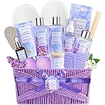 Gift baskets for women, 15Pcs Lilac Women Bath Gift Baskets w/Body Mist, Diffuser, Bath Bomb. Unique Relaxing Spa Gift Basket Set, Mothers Day Gifts for Mom Wife Grandma Daughter Friends Sister