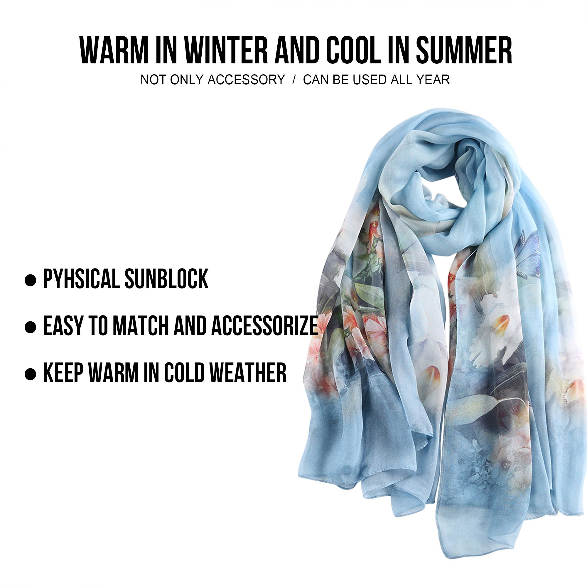 STORY OF SHANGHAI Sciarpa di 100% Seta da Donna Foulard Chiffon con Fantasie Orientale Semi-Trasparente