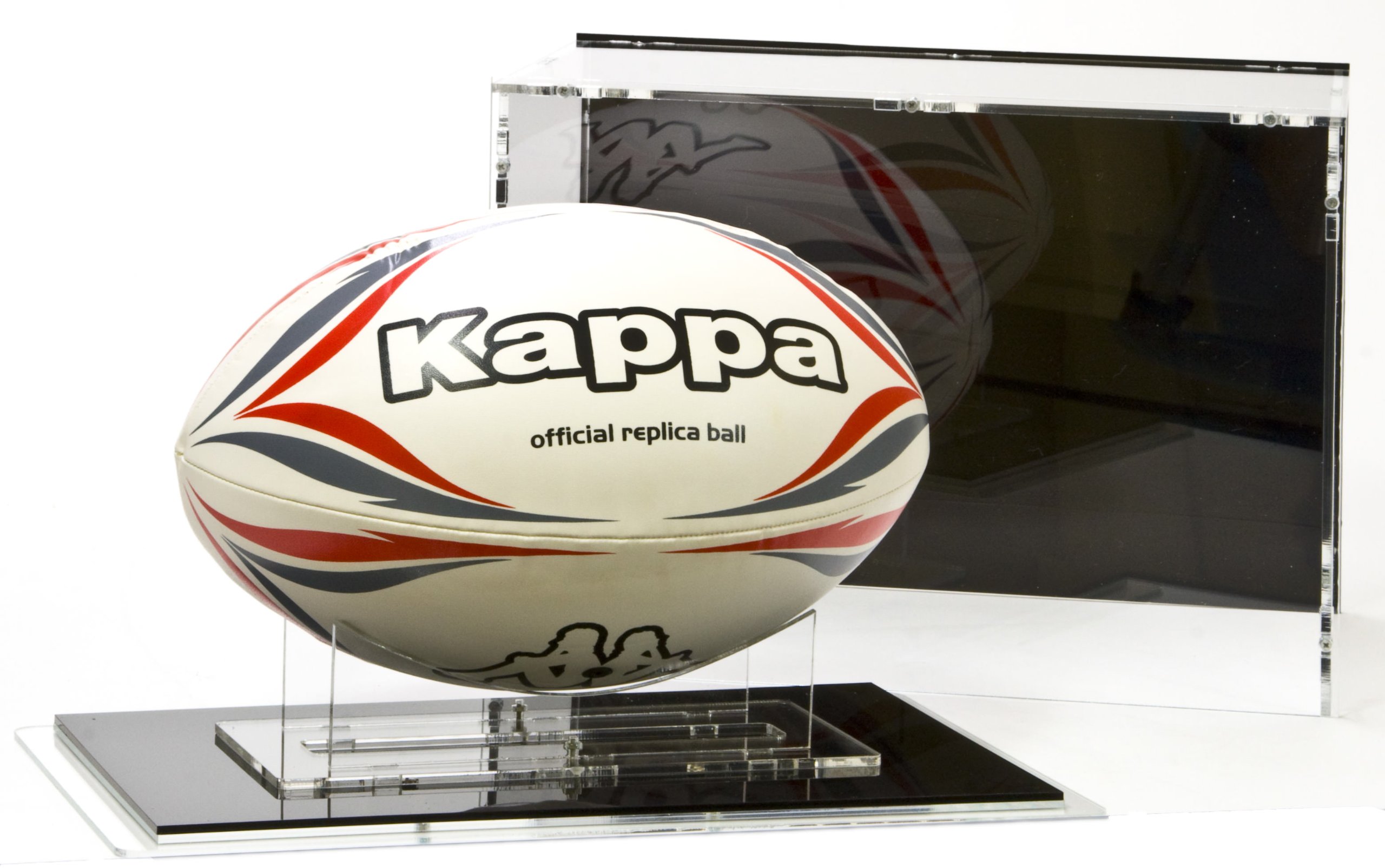 Sora Vitrine de Ballon de Rugby Taille 5, avec Base Noir et Panneau d’arrière Noir
