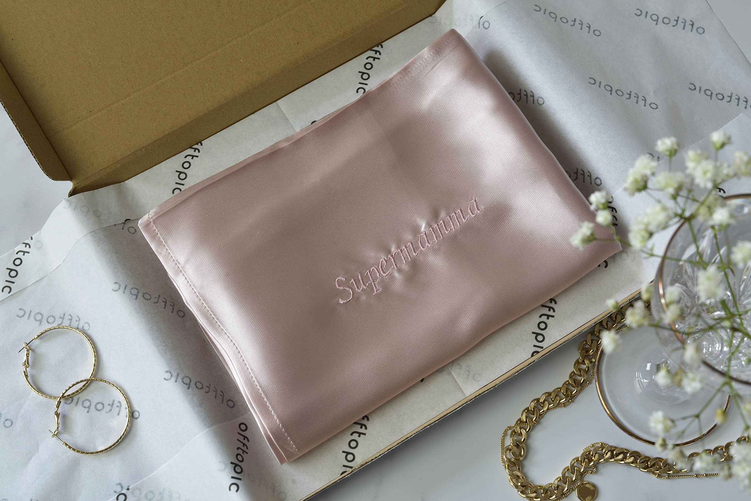 OFFTOPIC Funda de almohada personalizada 100% seda 22 momme 50 x 75 | Personaliza con iniciales, nombres y frases | Regalo de lujo para bienestar de piel y cabello | Rosa